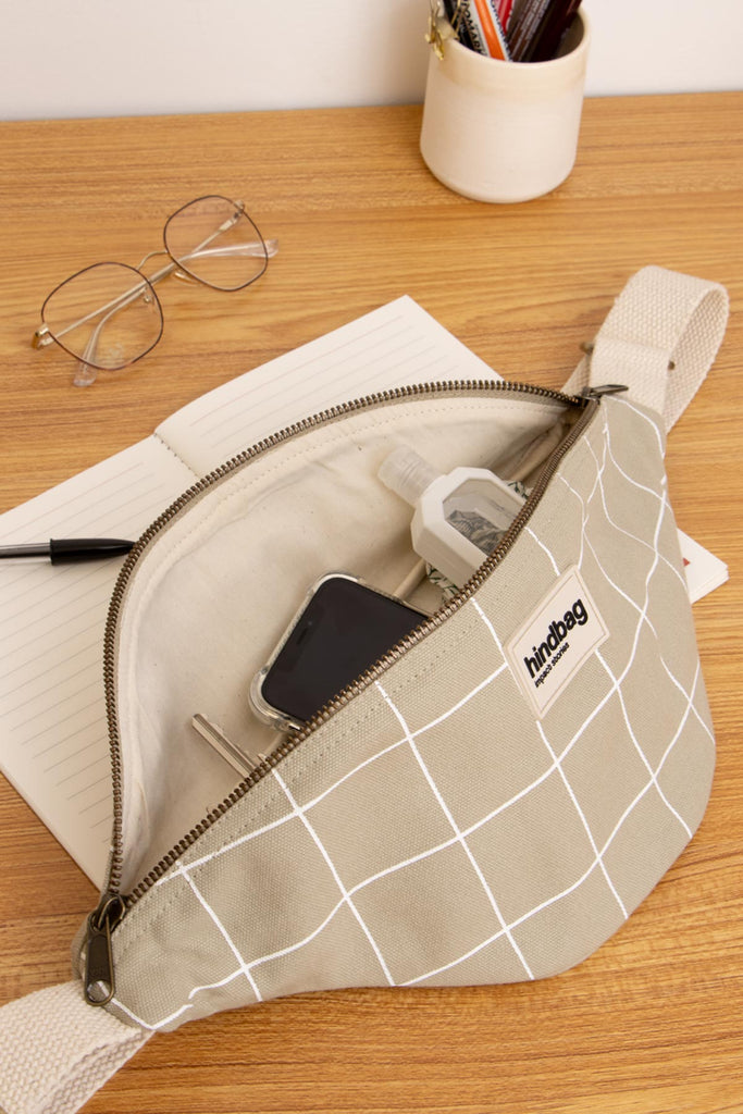 Sac banane Olivia Carreaux vert argile/blanc