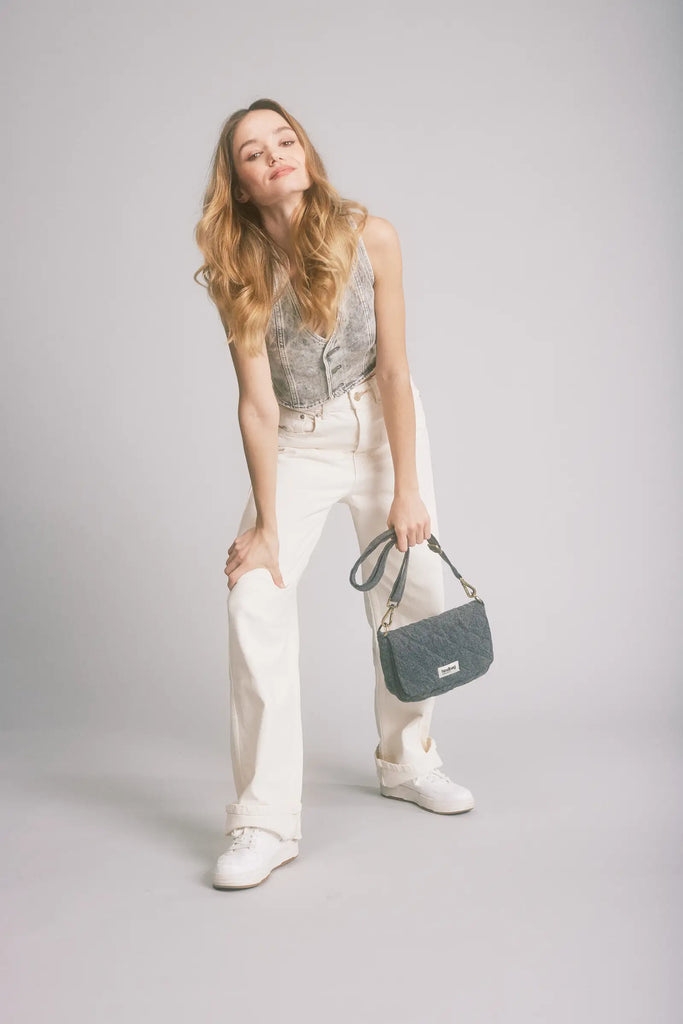 Sac à main matelassé Margault Denim Gris