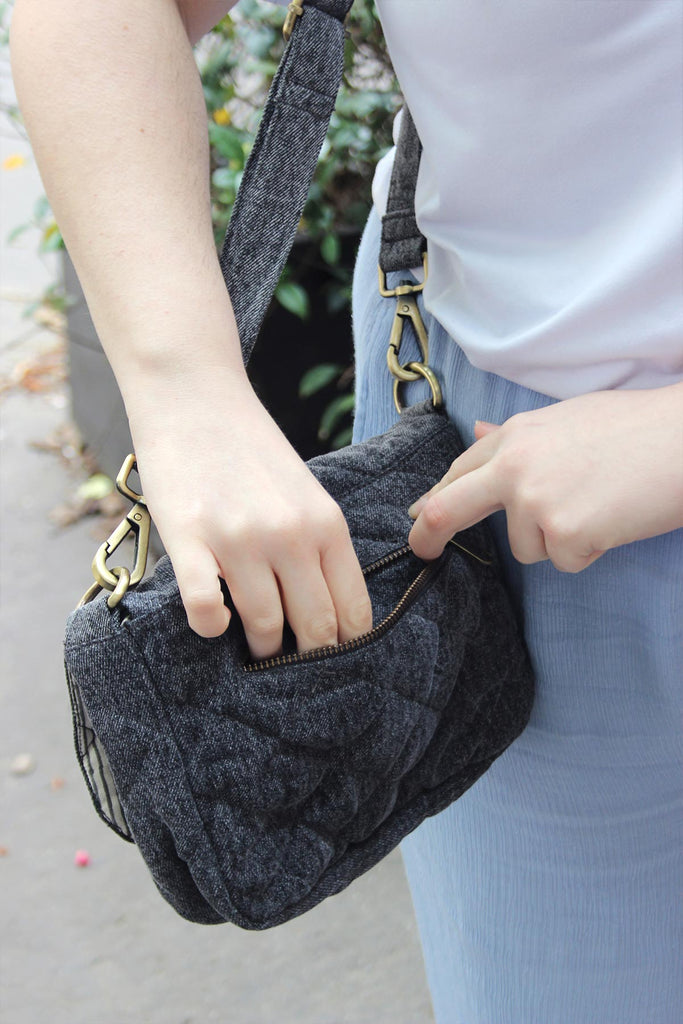 Sac à main matelassé Margault Denim Gris