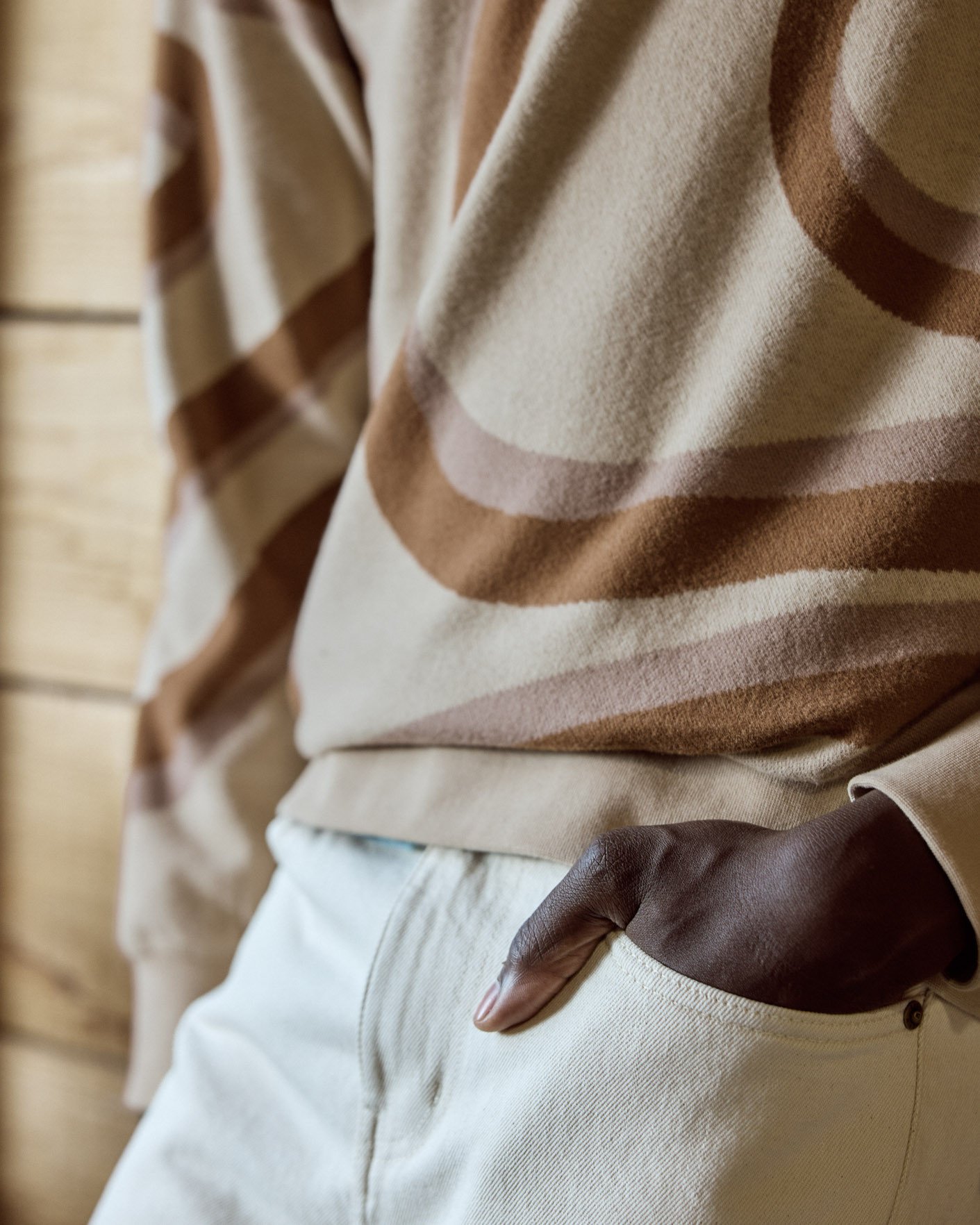 Sweat col rond beige & camel coton - BUSSY