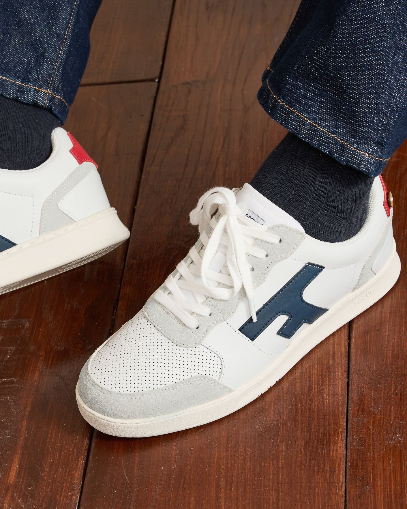 Baskets blanches, rouges & bleu marine cuir - HAZEL