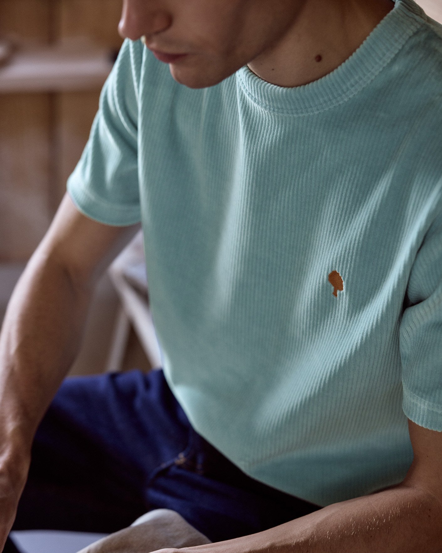 T-shirt bleu velours coton - LUGNY