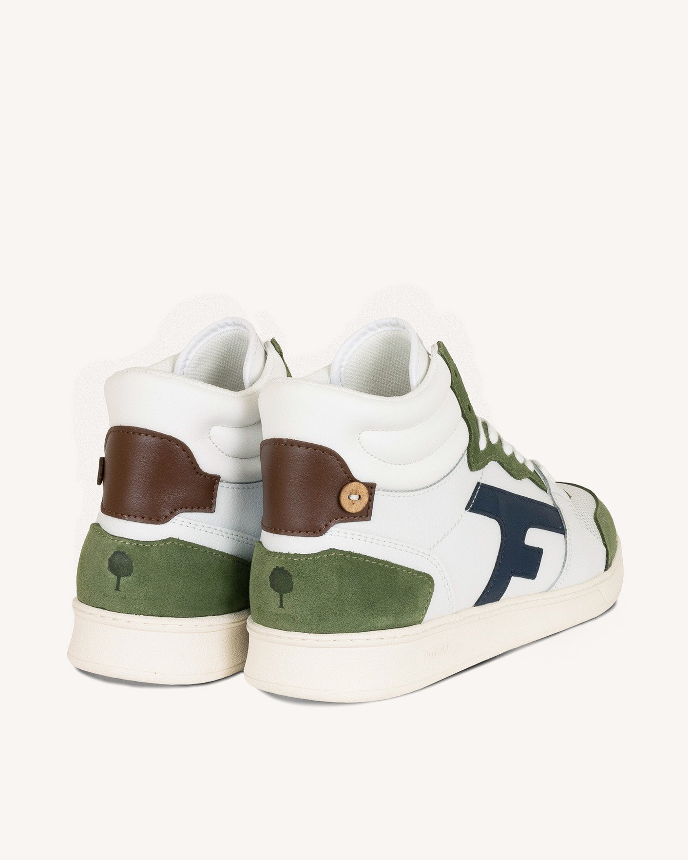 Baskets montantes blanches & kaki cuir - HAZEL MID