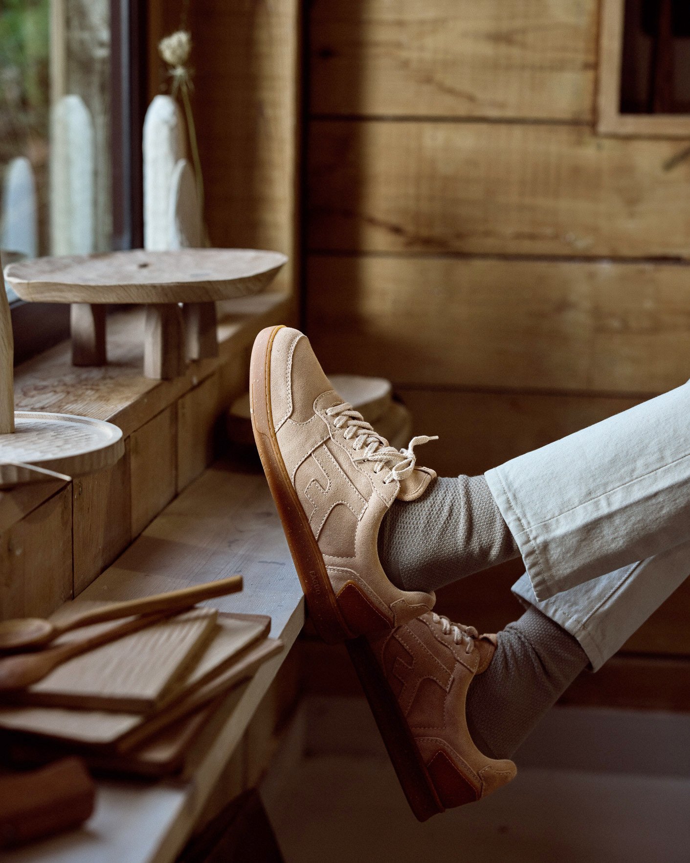 Baskets beige clair cuir & suède - HAZEL