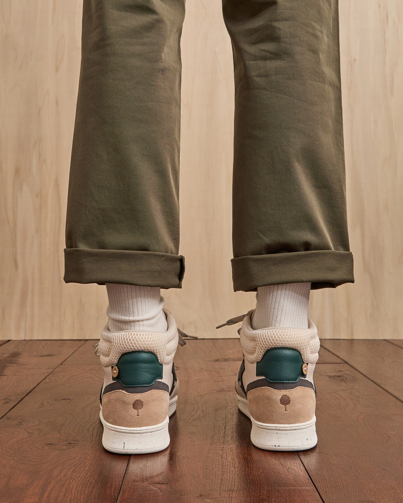 Baskets montantes crème & vert clair cuir - HAZEL MID