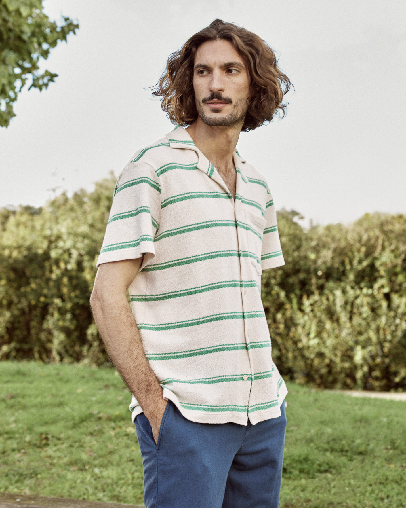 Chemise manches courtes écrue & verte coton - PAIOLIVE