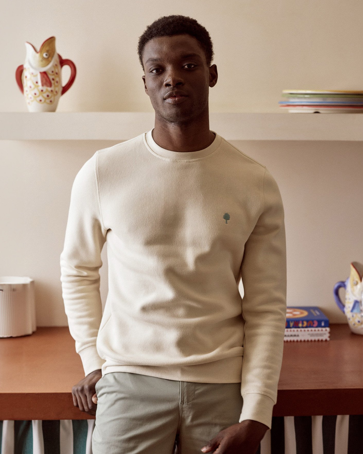 Sweat col rond beige foncé coton - DONZY