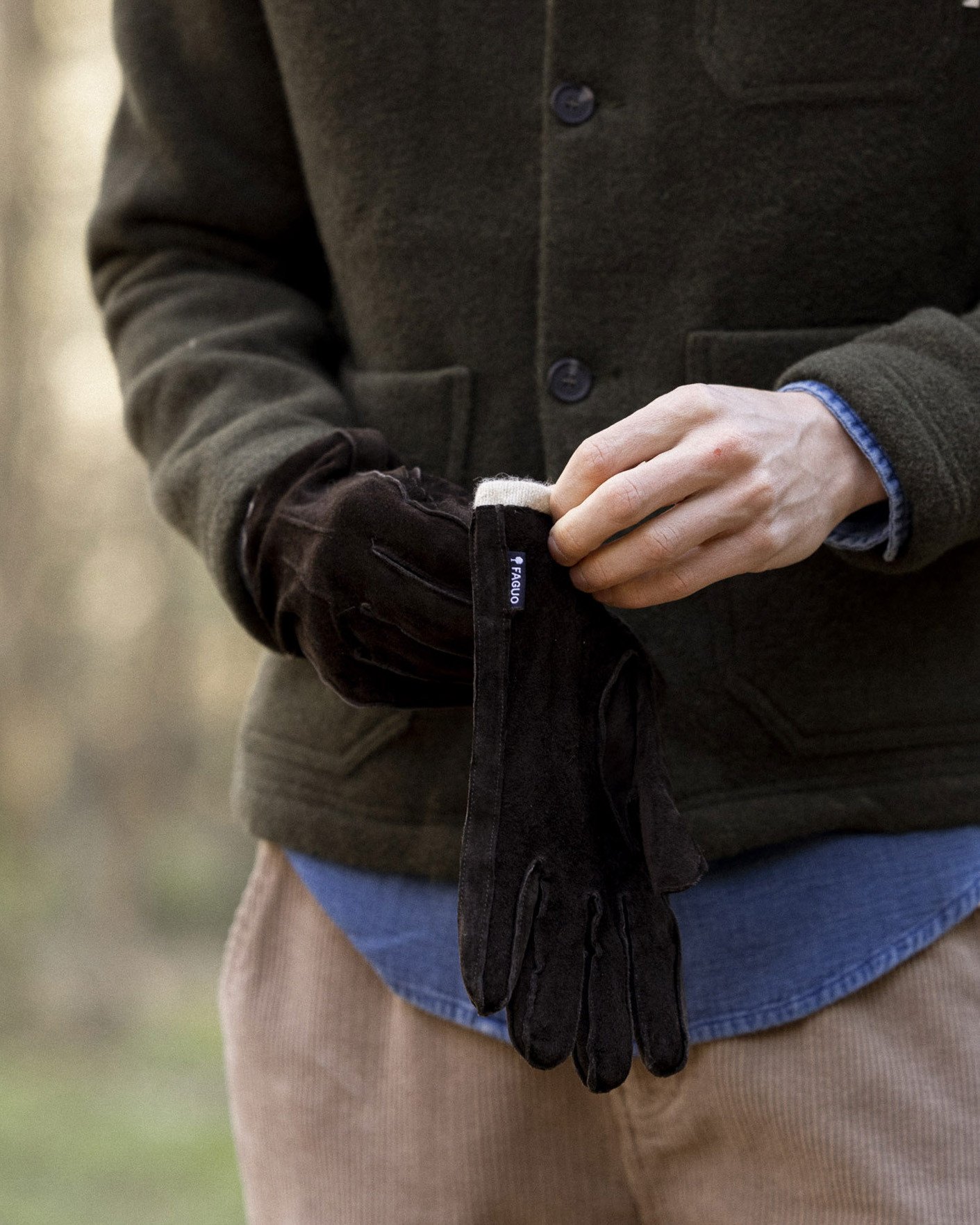 Gants en cuir doublé laine marron foncé - GLOVES