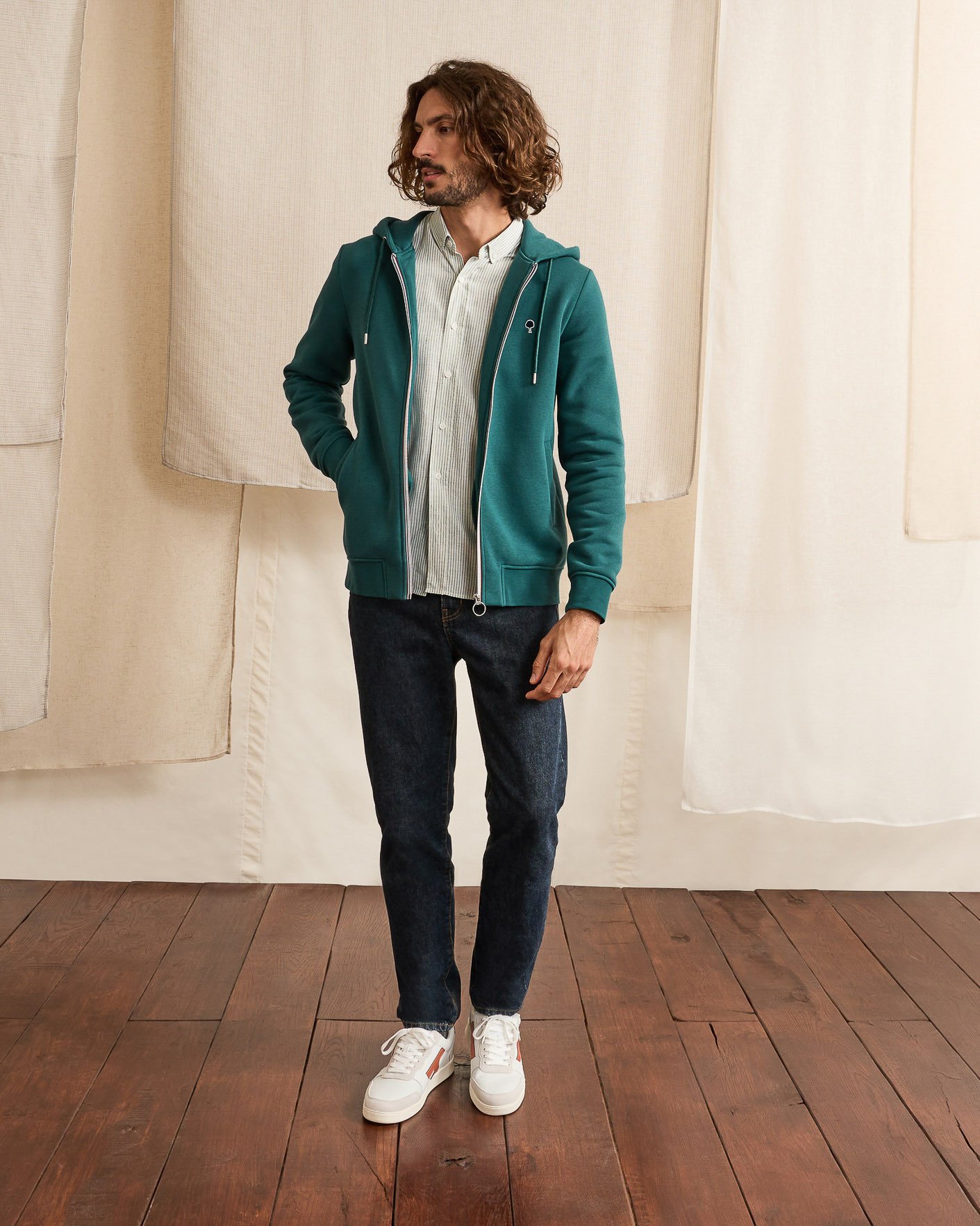 Sweat zippé vert sapin coton - MESNIL