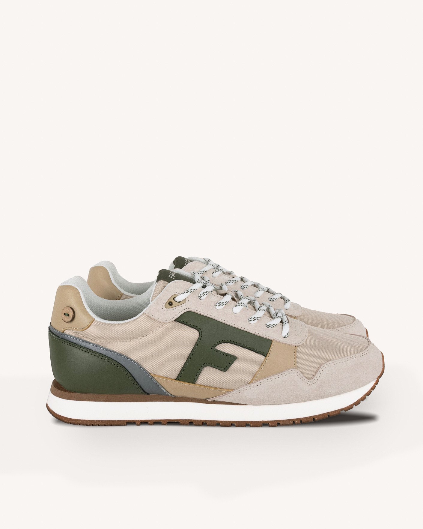 Baskets écrues & kaki cuir - ELM