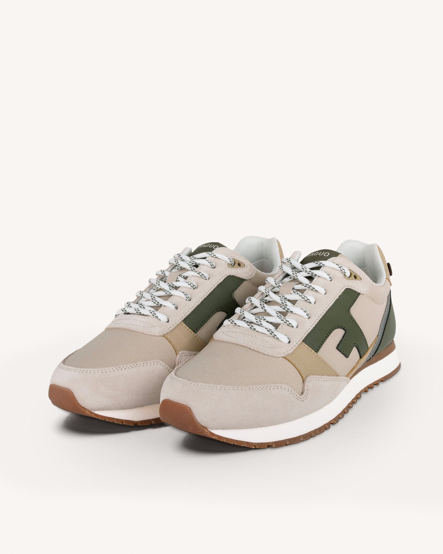 Baskets écrues & kaki cuir - ELM