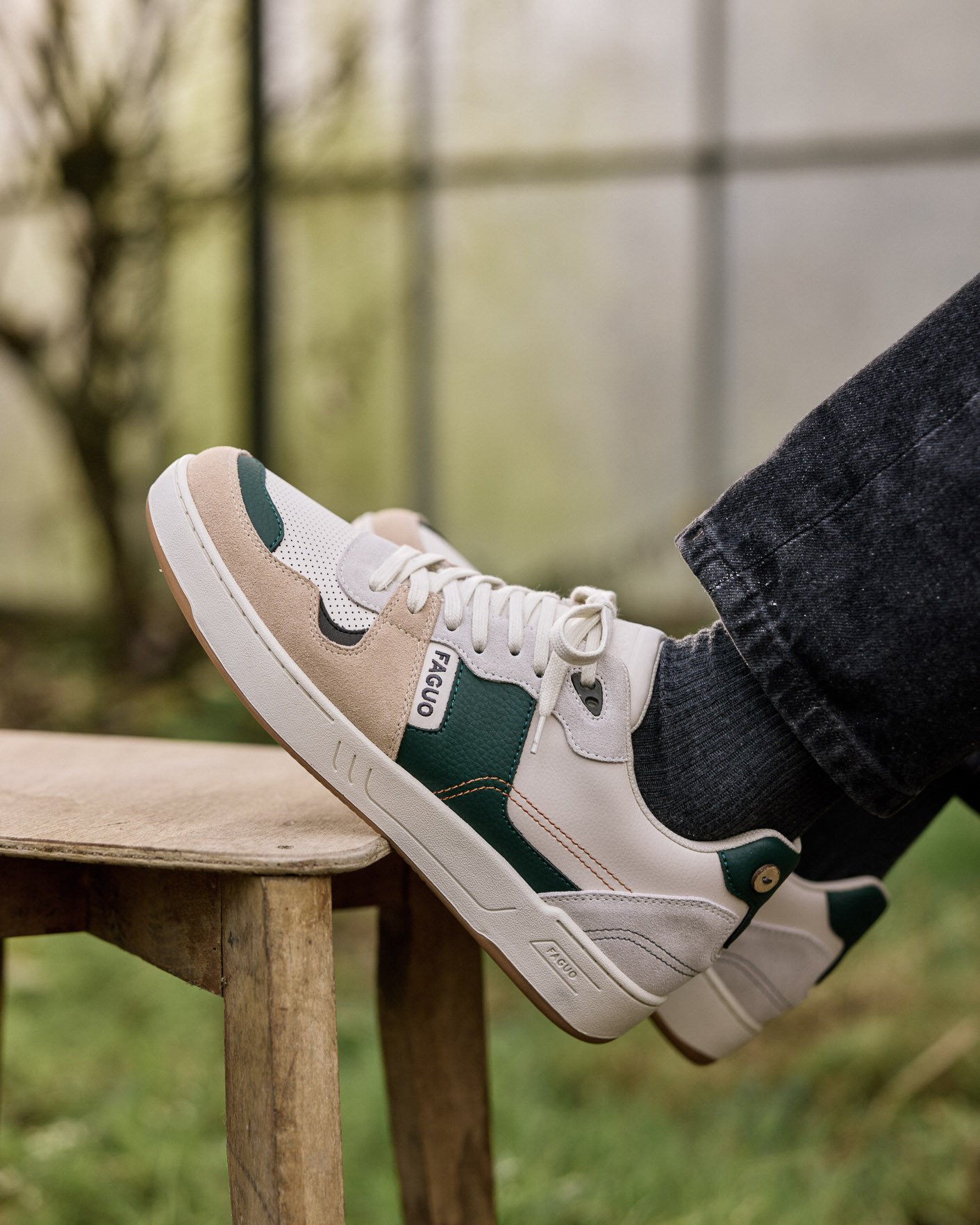 Baskets crème & vert clair cuir & suède - CEIBA