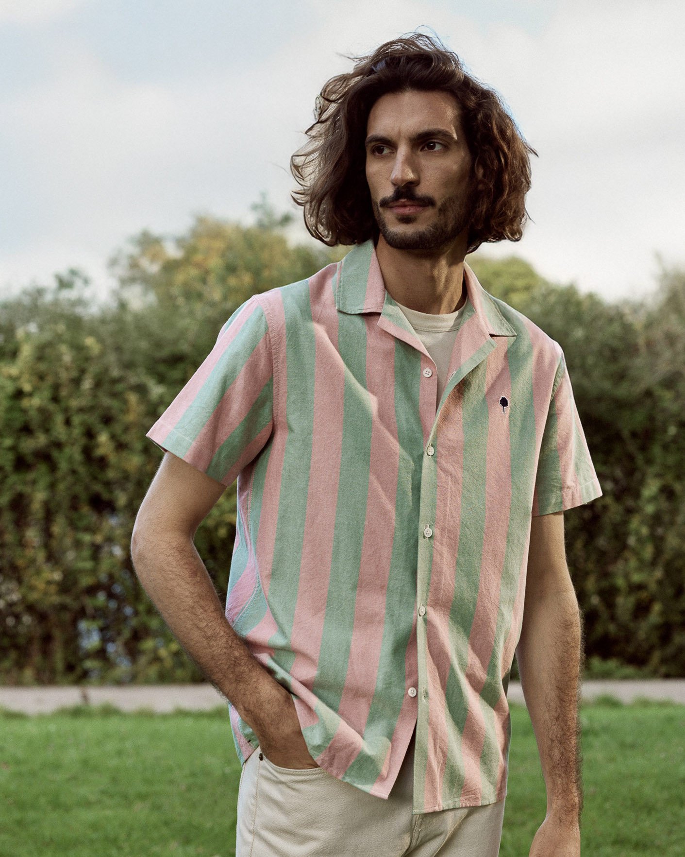 Chemise manches courtes rose & verte coton - VIMY