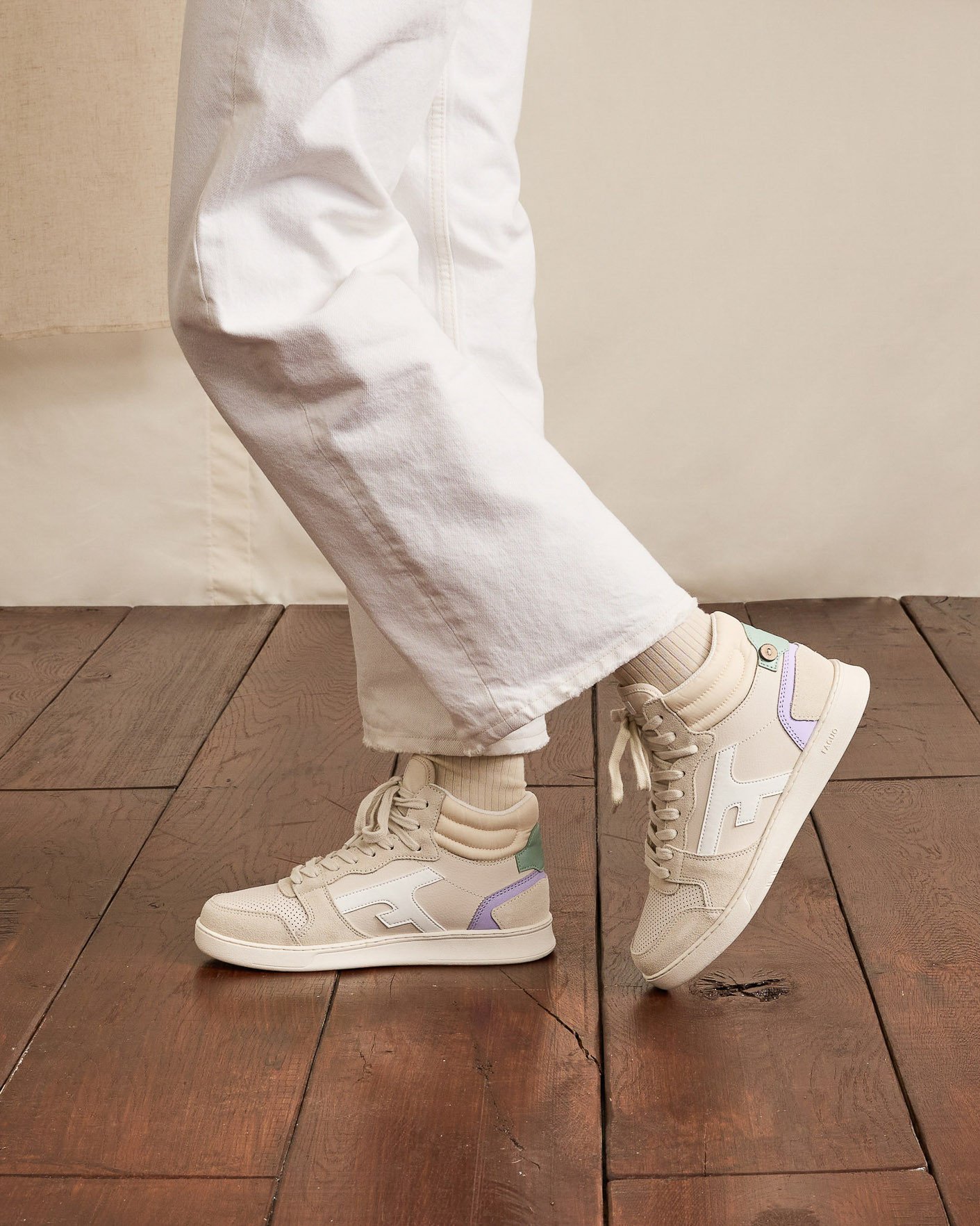 Baskets montantes écrues & beiges cuir - HAZEL MID