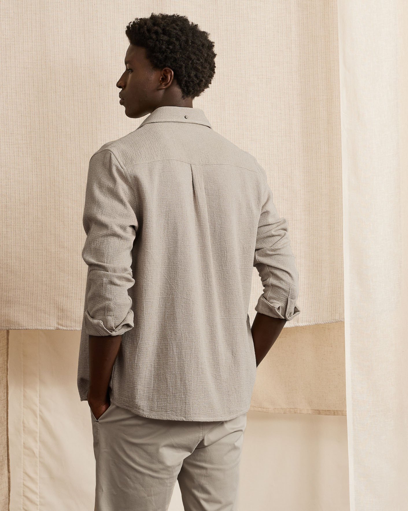 Chemise beige clair chiné coton - SIGNY