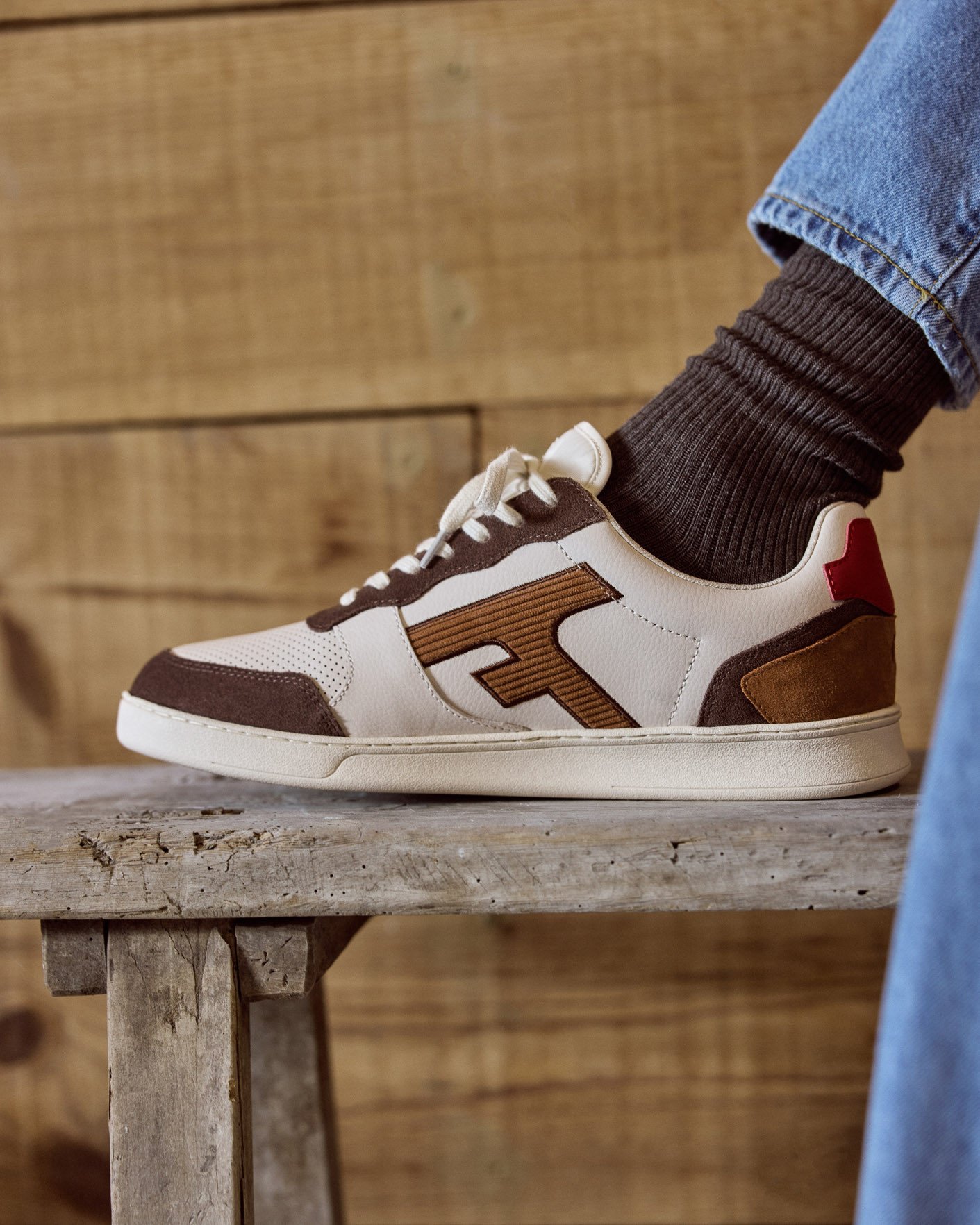 Baskets écrues & marron cuir & suède - HAZEL