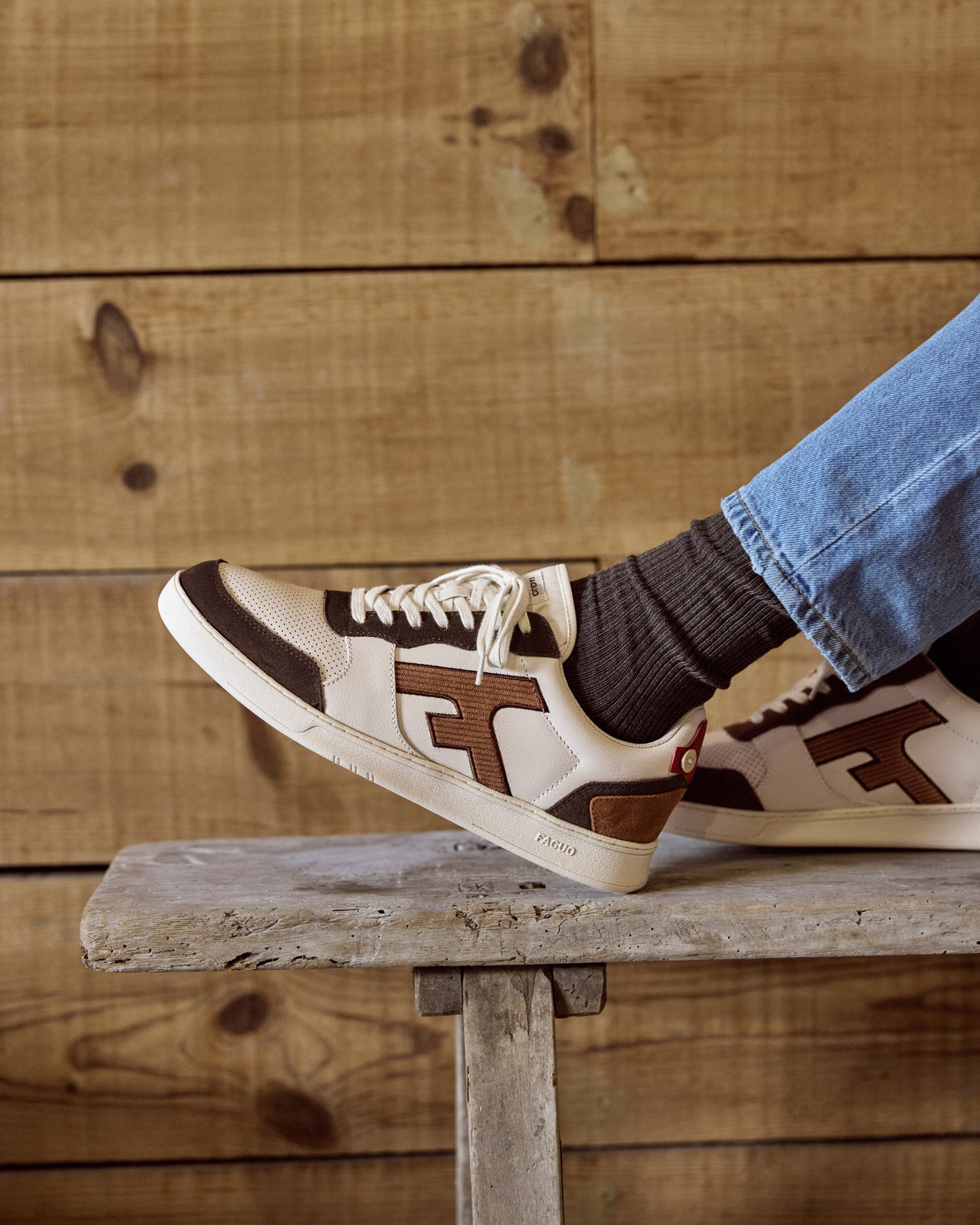 Baskets écrues & marron cuir & suède - HAZEL