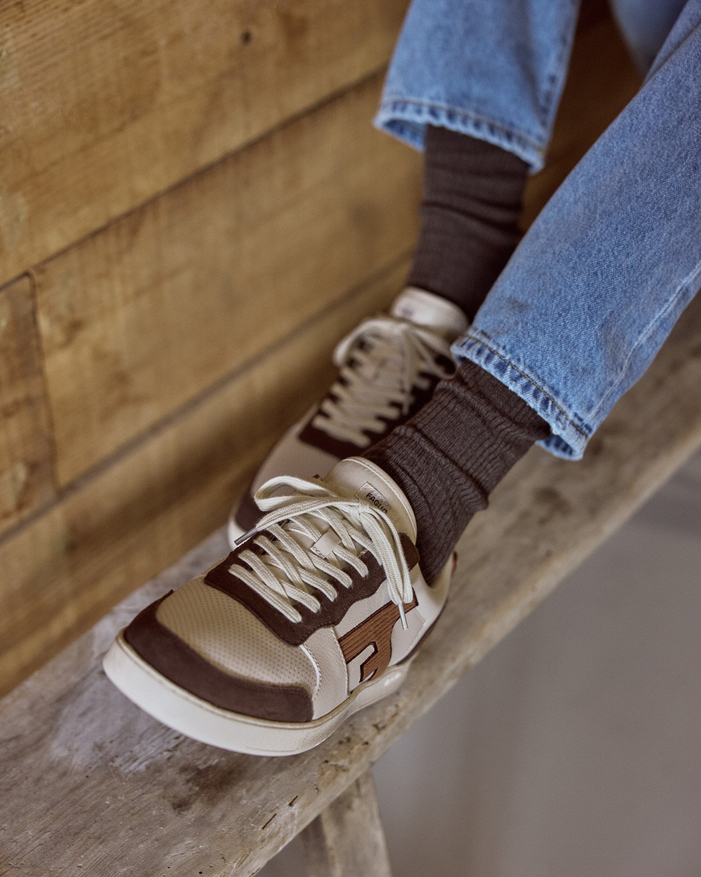 Baskets écrues & marron cuir & suède - HAZEL