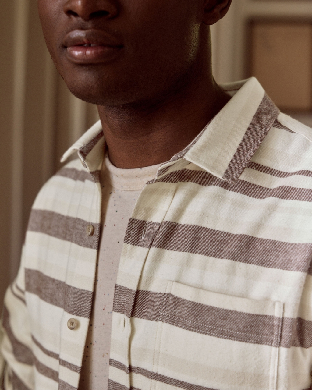 Chemise écrue & marron coton - SIGNY