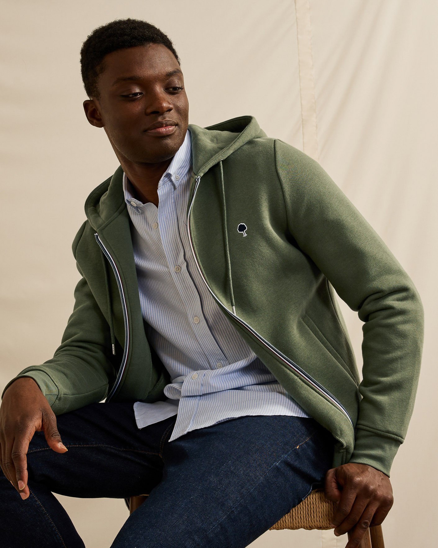 Sweat zippé kaki coton - MESNIL