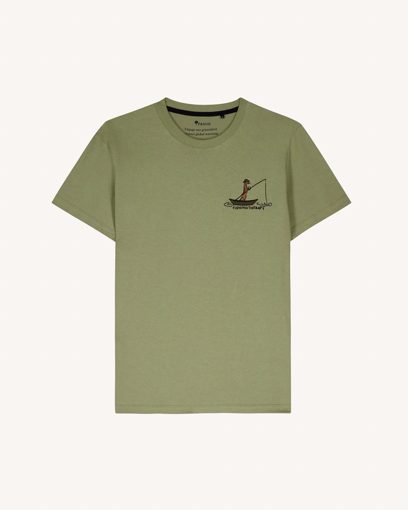 T-shirt vert olive broderie sans pression coton - ARCY