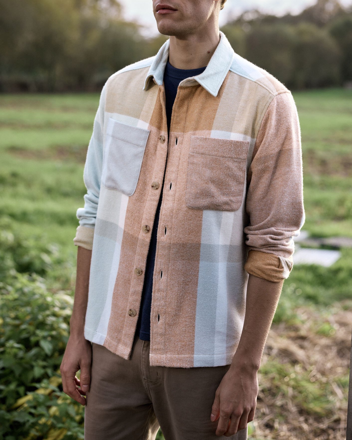 Surchemise écrue & bleu clair coton - CLEMONT