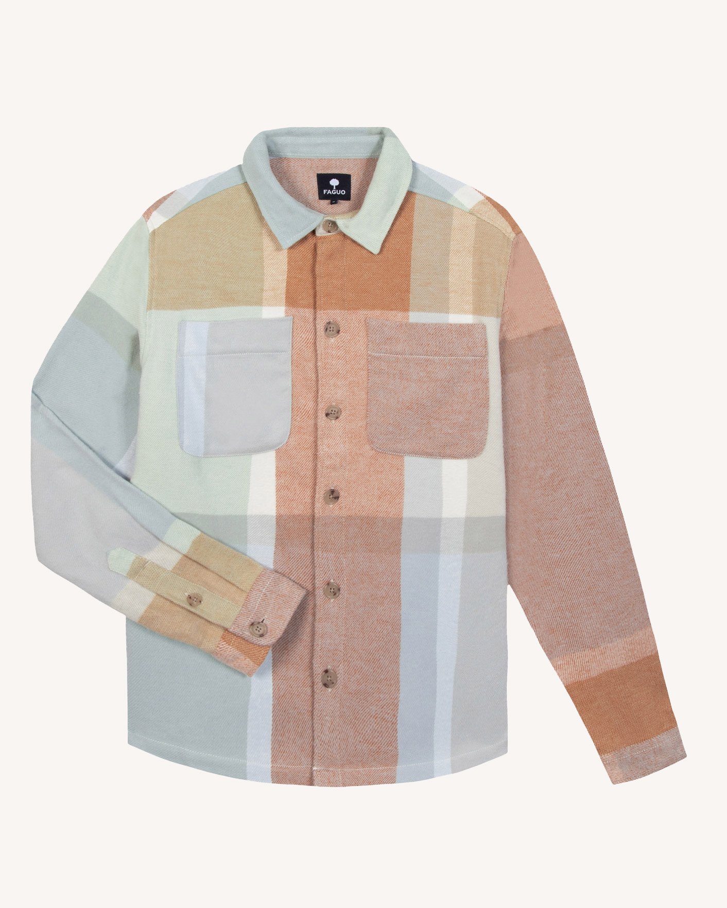 Surchemise écrue & bleu clair coton - CLEMONT