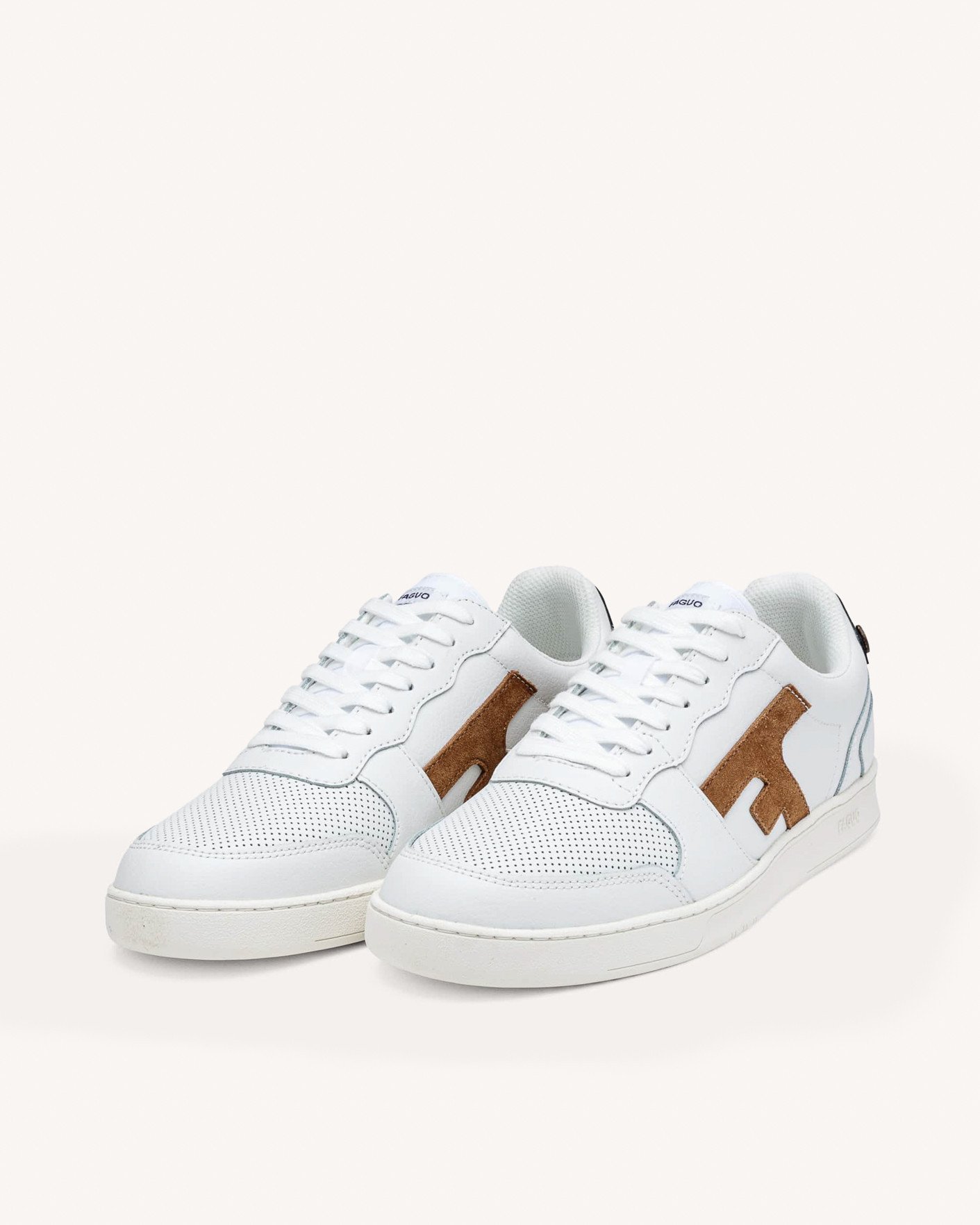 Baskets blanches, bleu marine & marron cuir - HAZEL