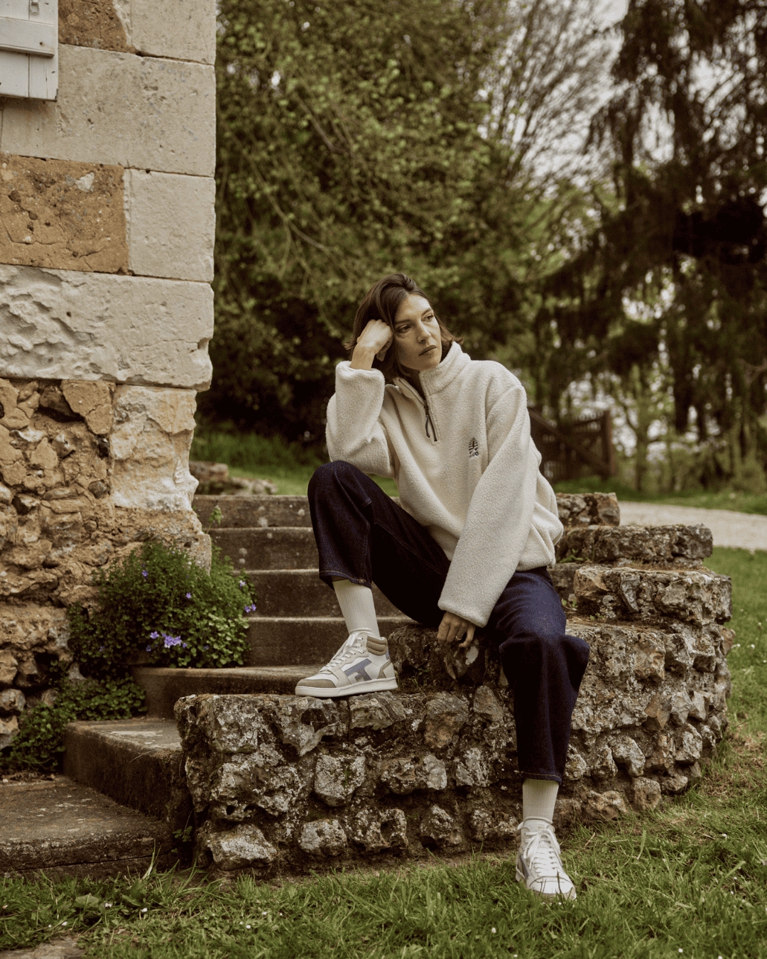 Baskets montantes blanches & marron clair cuir - HAZEL MID