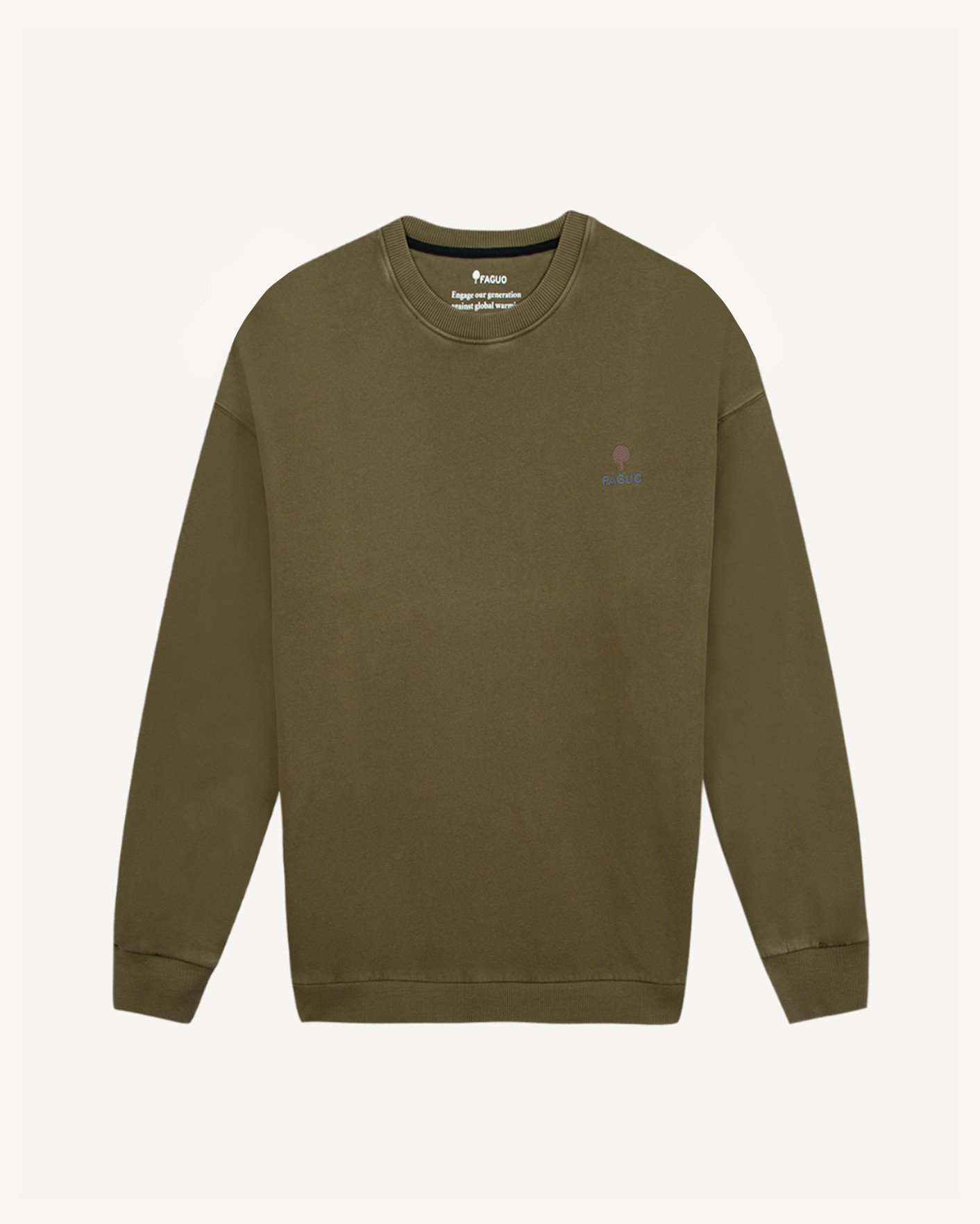 Sweat col rond vert olive foncé coton - FANGO