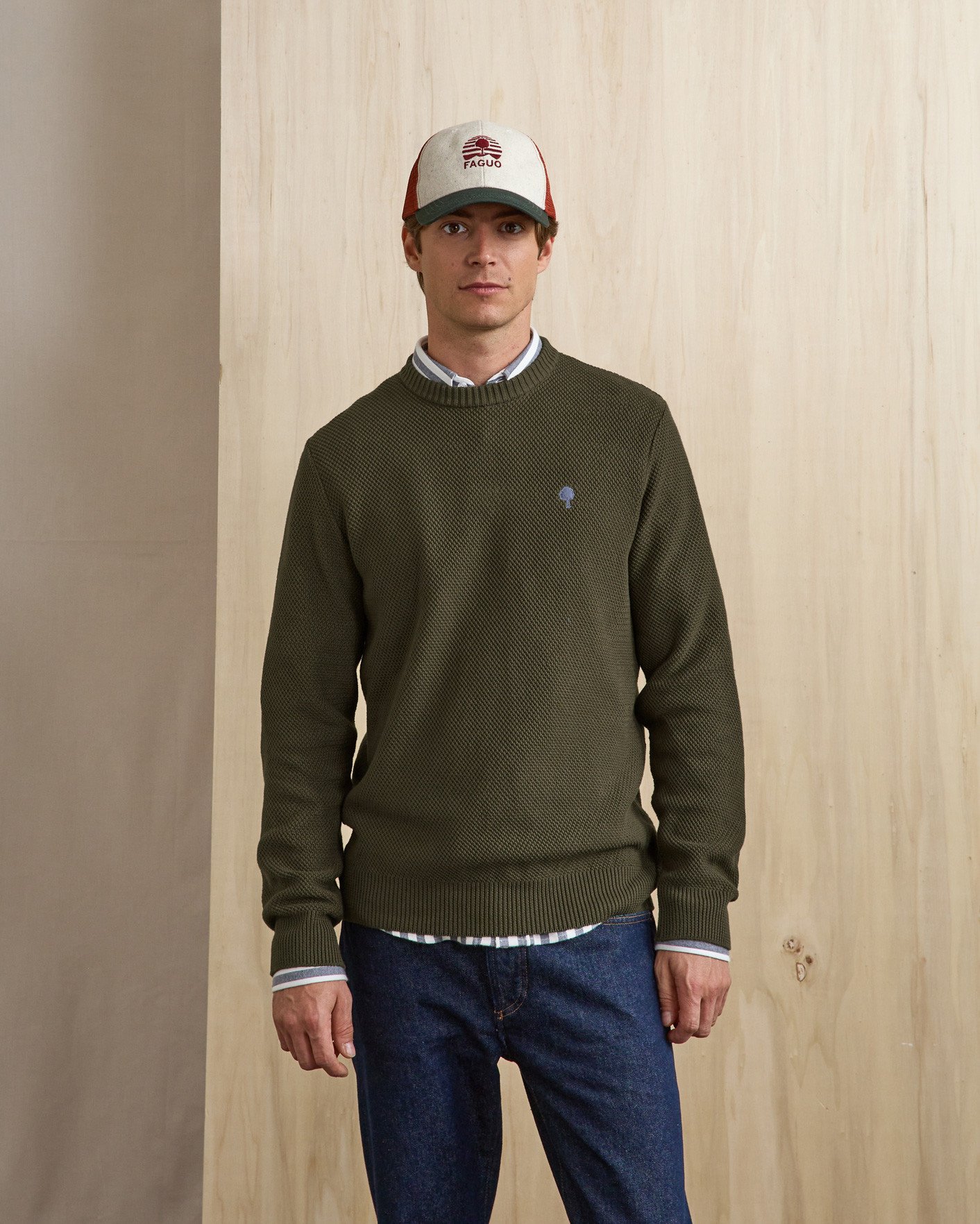 Pull en coton vert olive foncé - OPALE