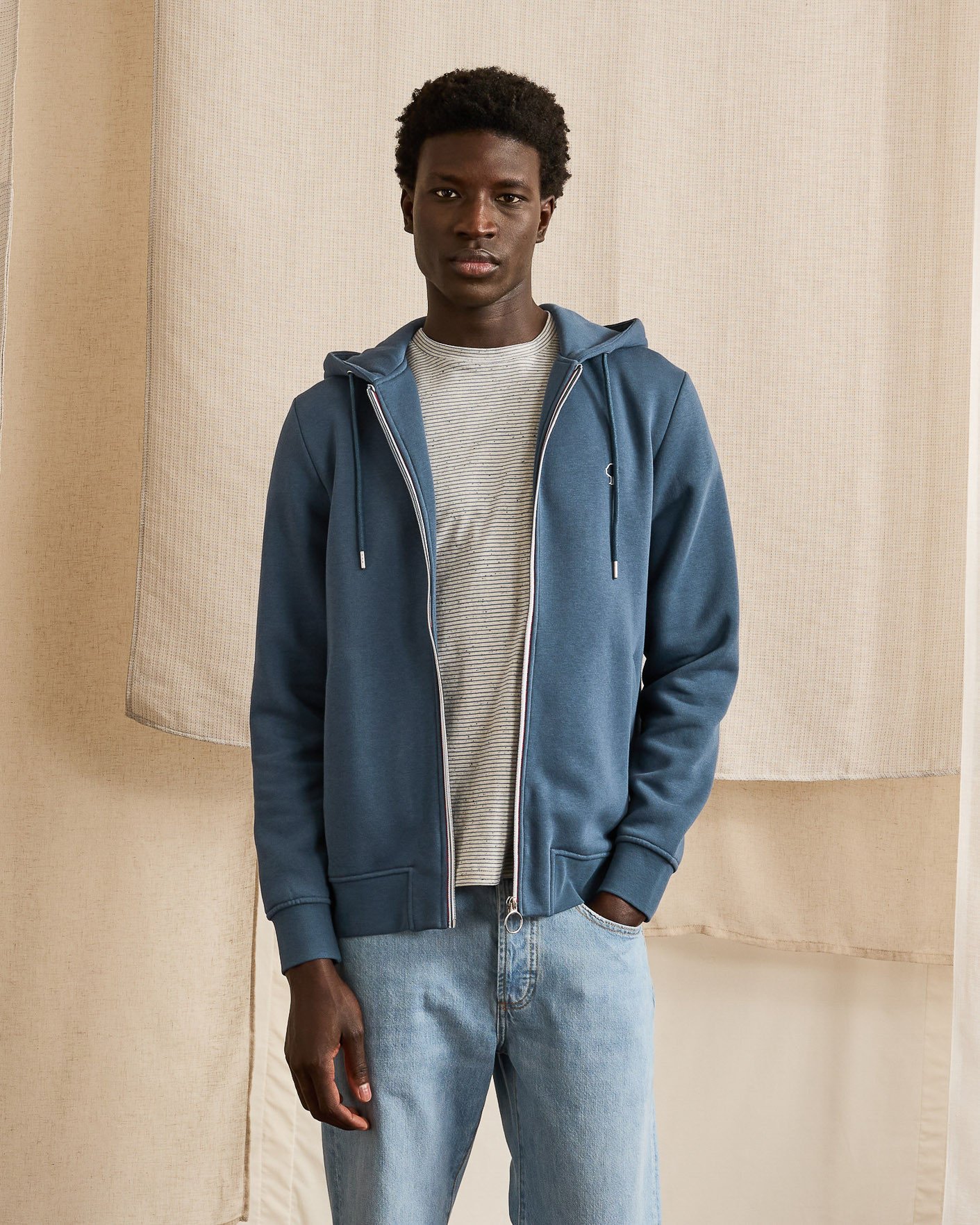 Sweat zippé bleu coton - MESNIL