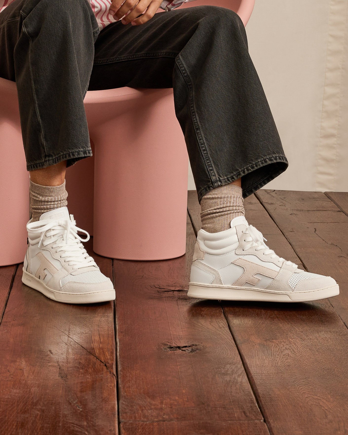 Baskets montantes blanches & beiges cuir - HAZEL MID