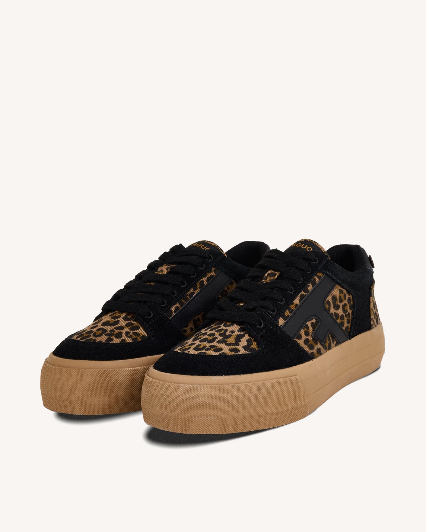 Baskets en velours noir & léopard suède - WALNUT PLATFORM