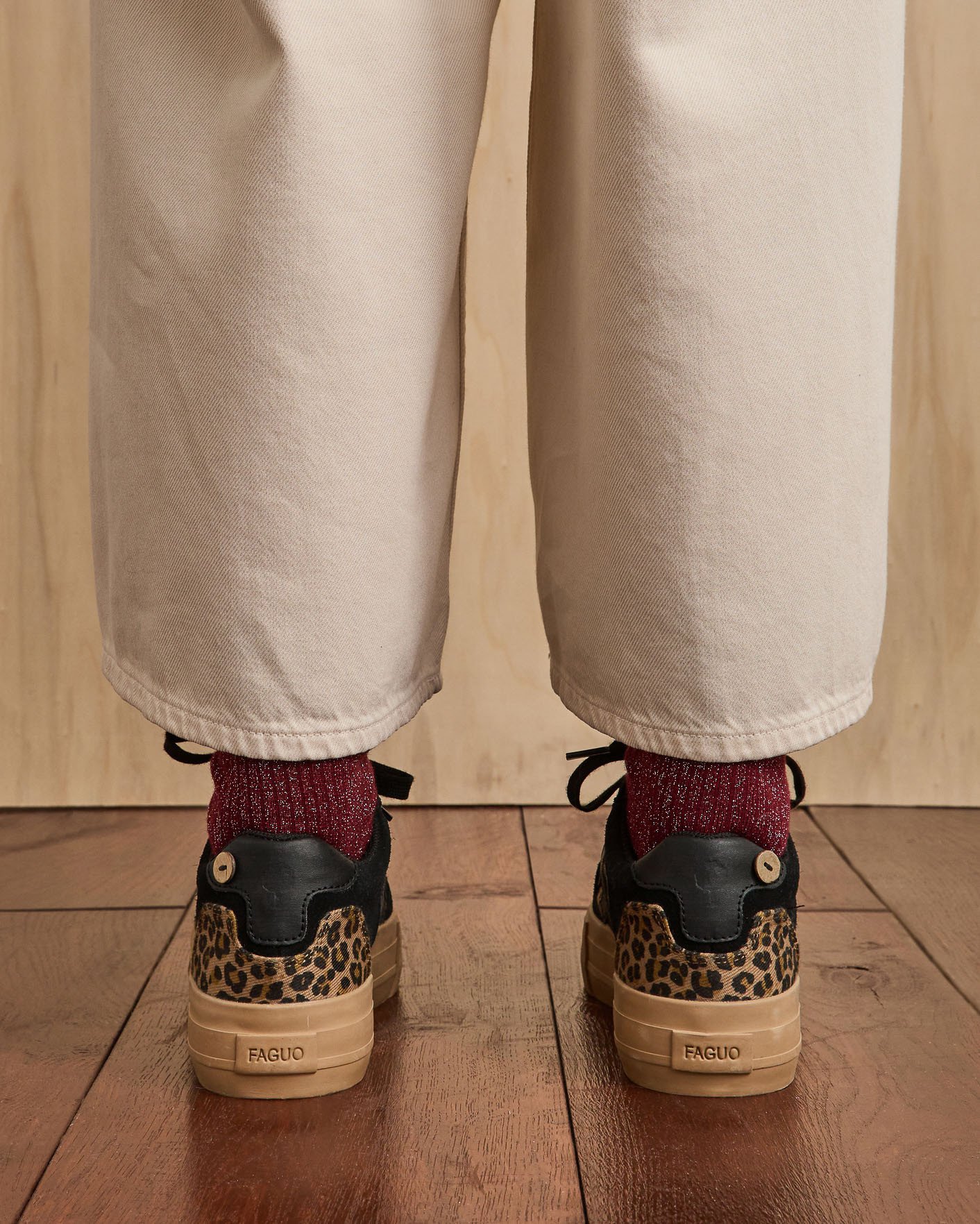 Baskets en velours noir & léopard suède - WALNUT PLATFORM