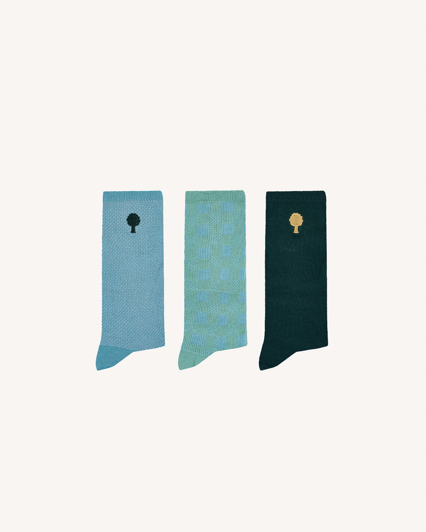 Lot de chaussettes x3 vertes & bleu clair coton - SOCKS