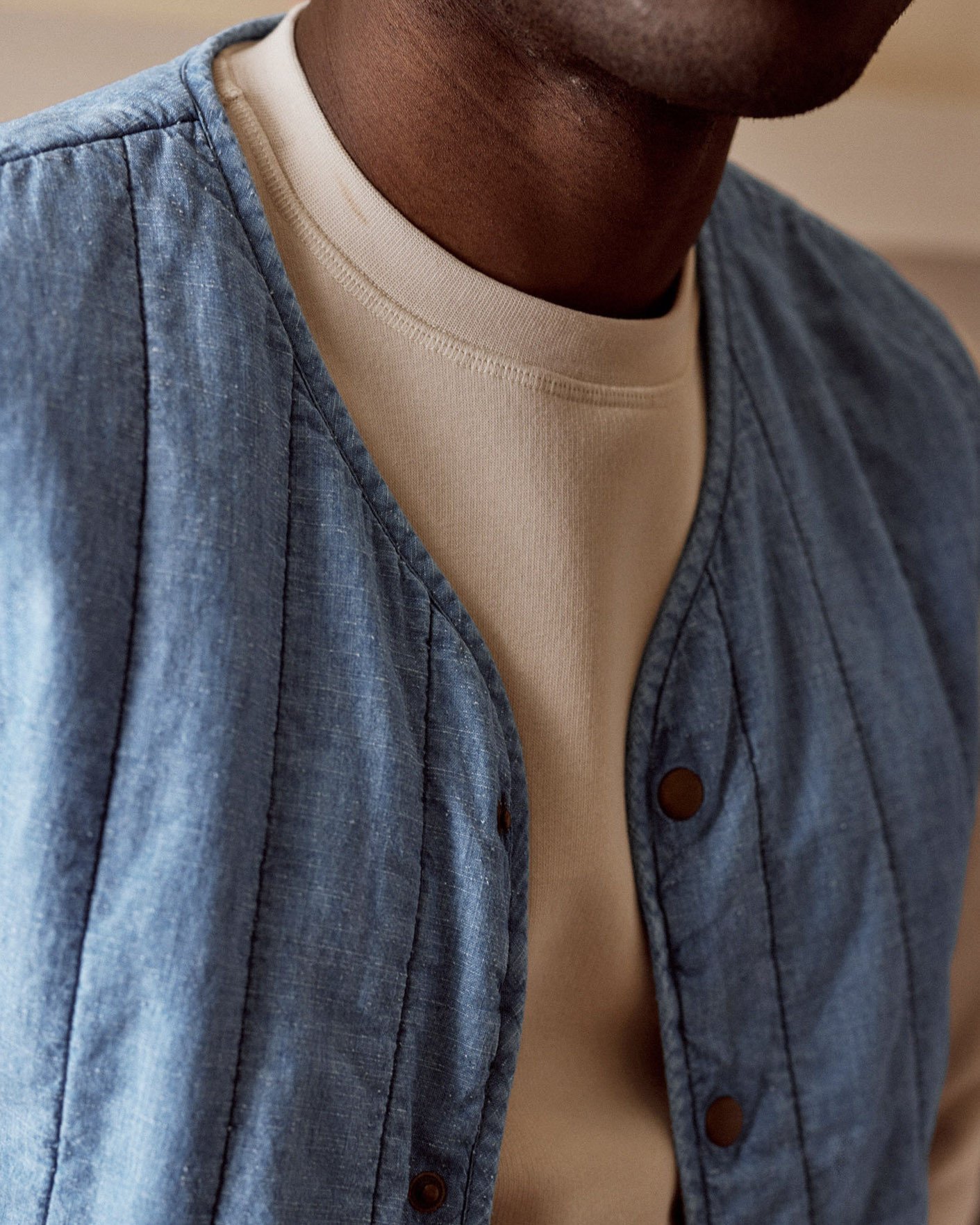 Veste sans manches coton denim clair - EPINAY