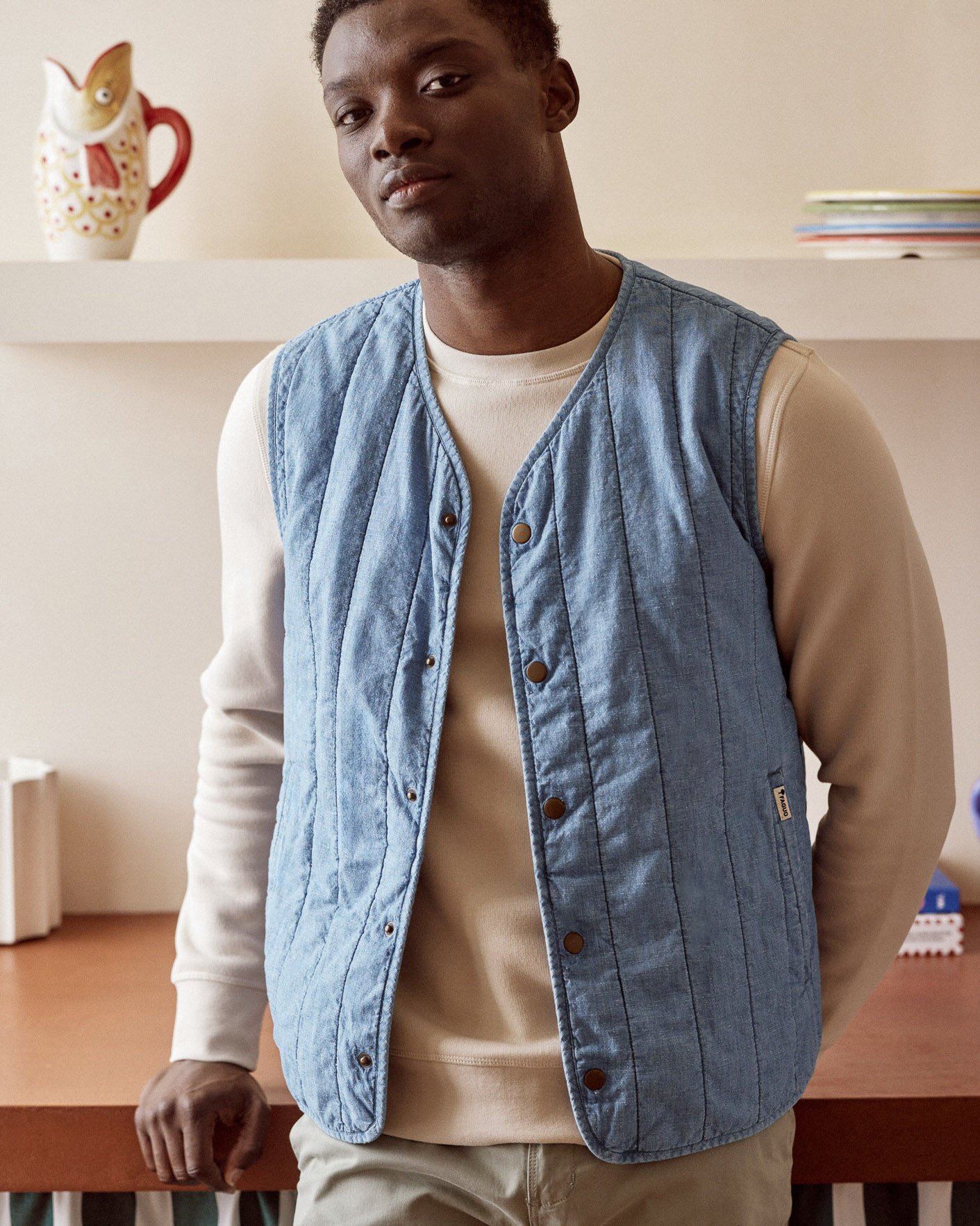 Veste sans manches coton denim clair - EPINAY