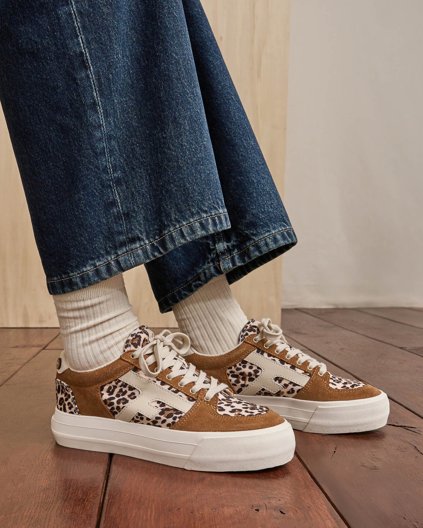 Baskets écru & léopard suède - WALNUT PLATFORM