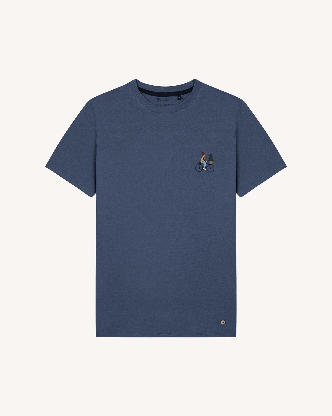 T-shirt bleu marine brodé vélo coton - ARCY