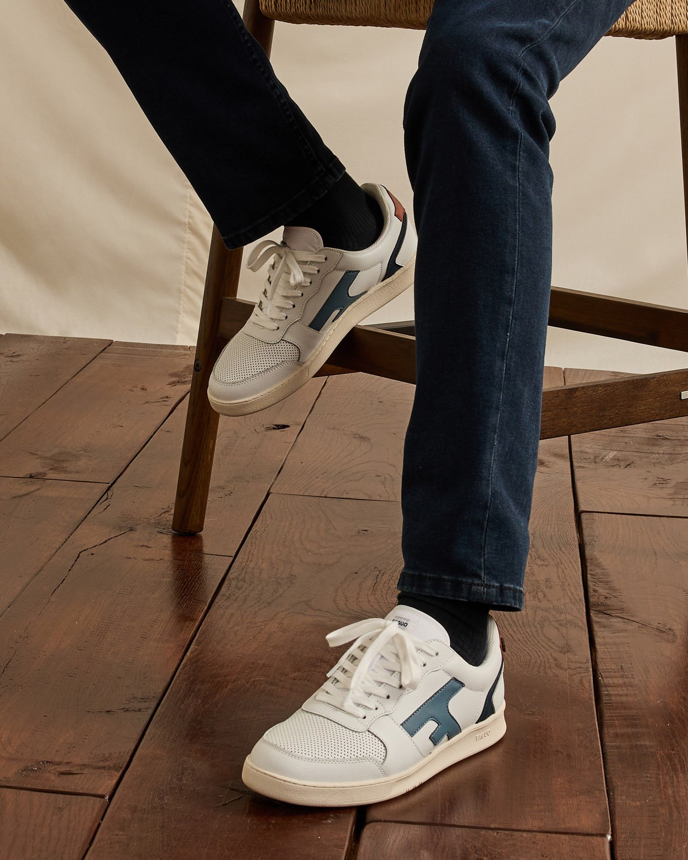 Baskets blanches & bleu grisé cuir - HAZEL