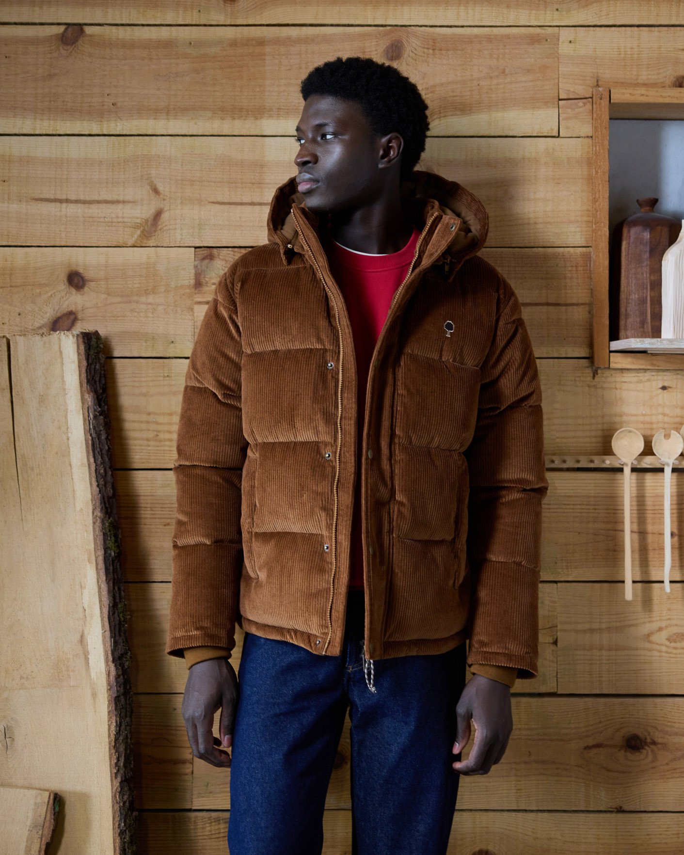 Doudoune chaude velours camel - NEUILLAY