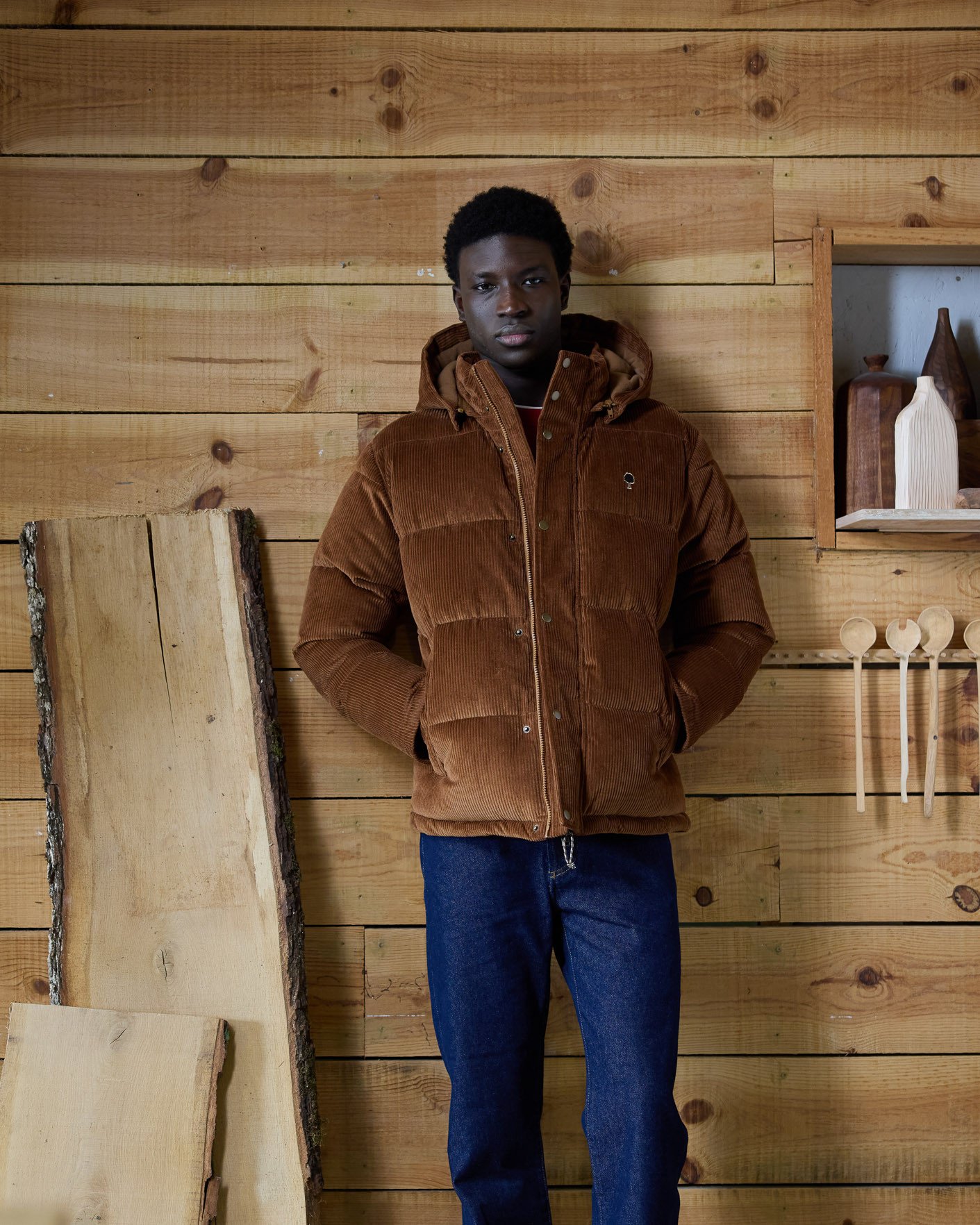 Doudoune chaude velours camel - NEUILLAY