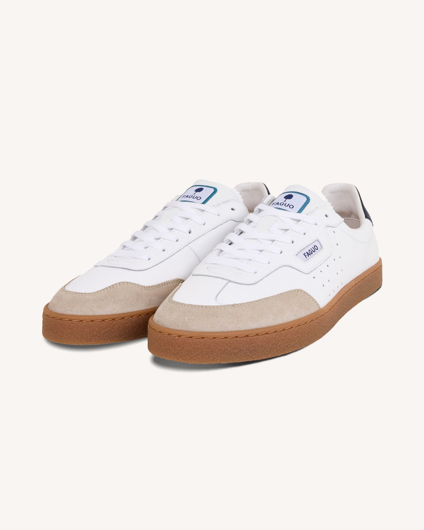 Baskets blanche & bleu foncé cuir & suède - LUMBO