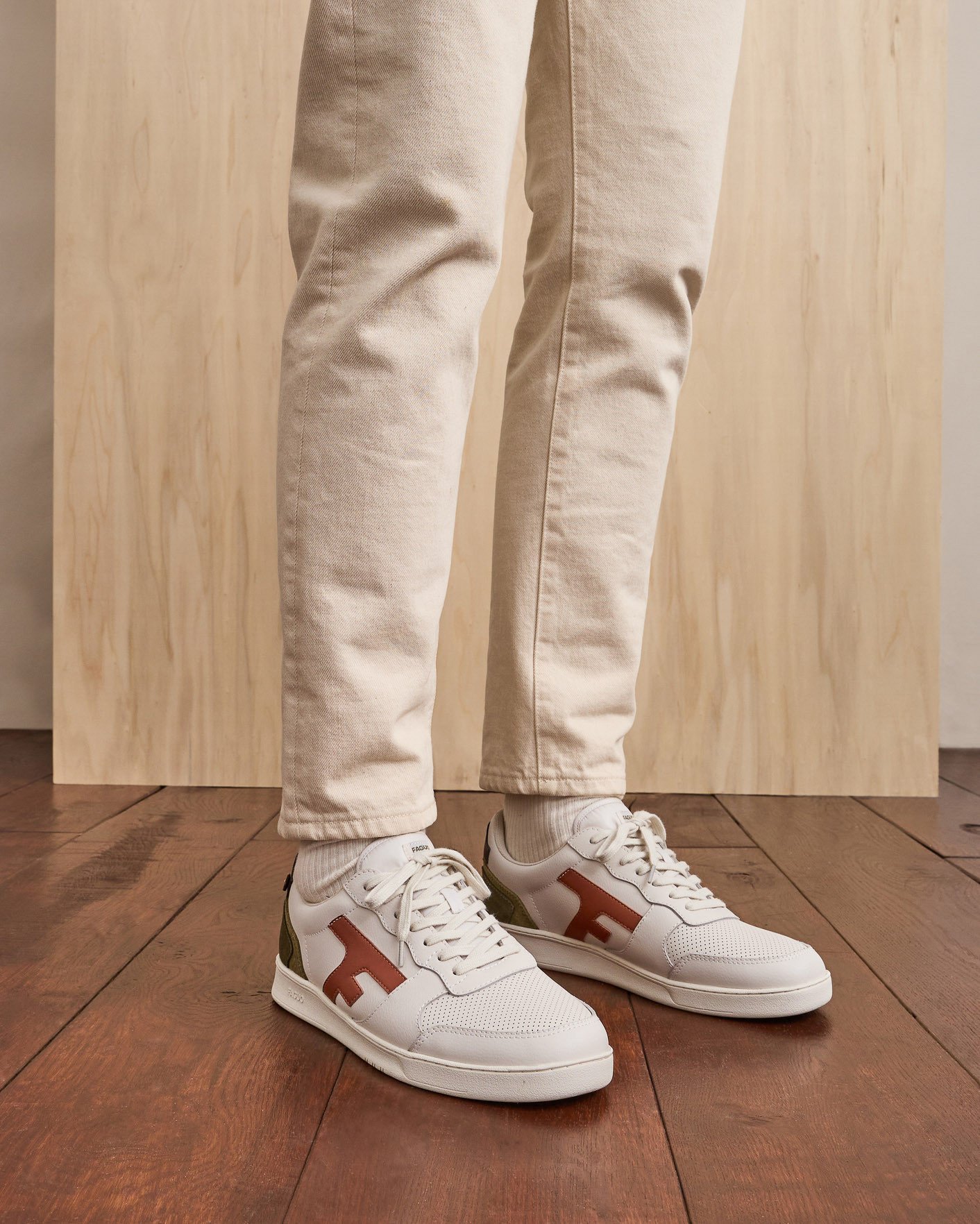 Baskets crème & rouille cuir & suède - HAZEL