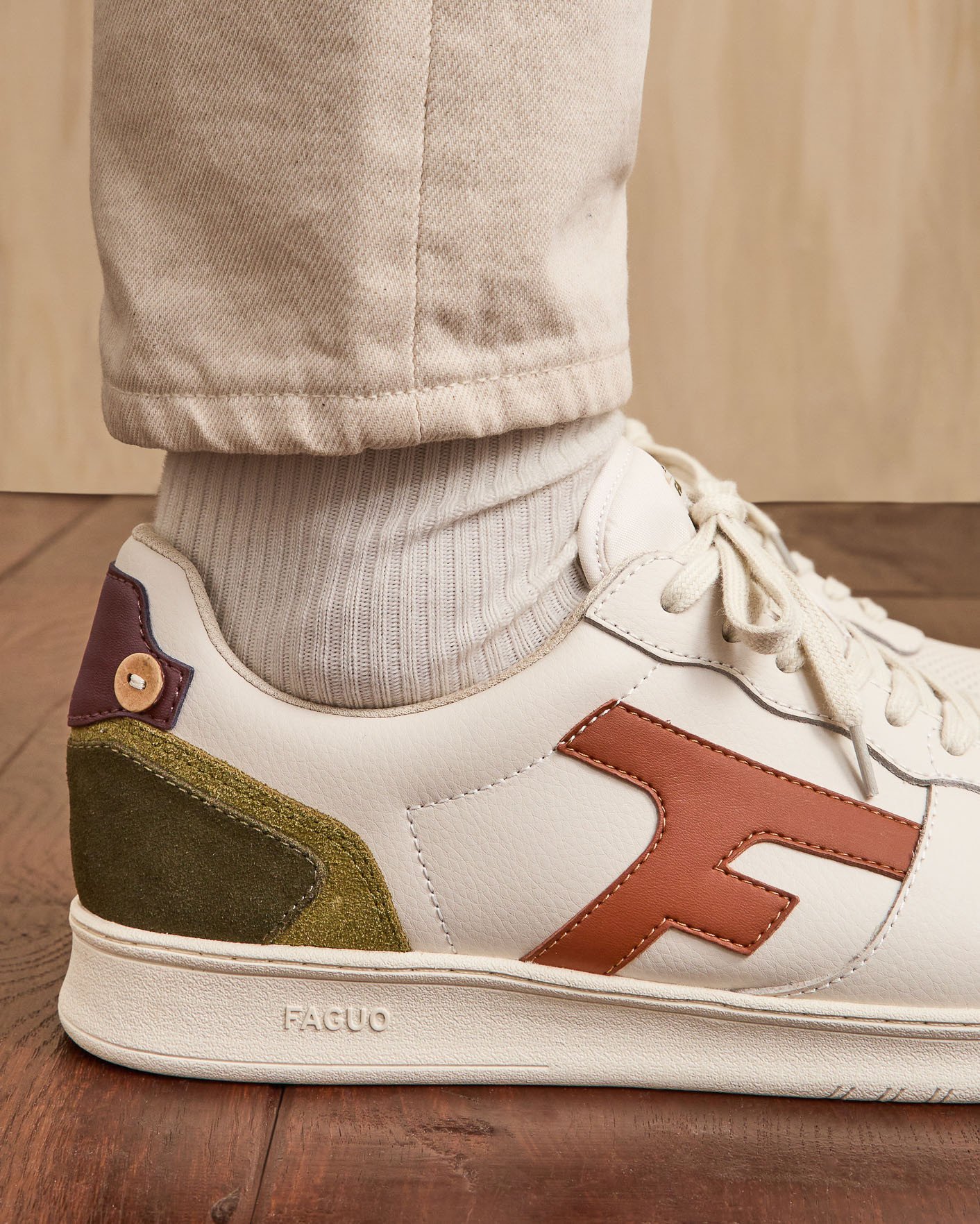 Baskets crème & rouille cuir & suède - HAZEL