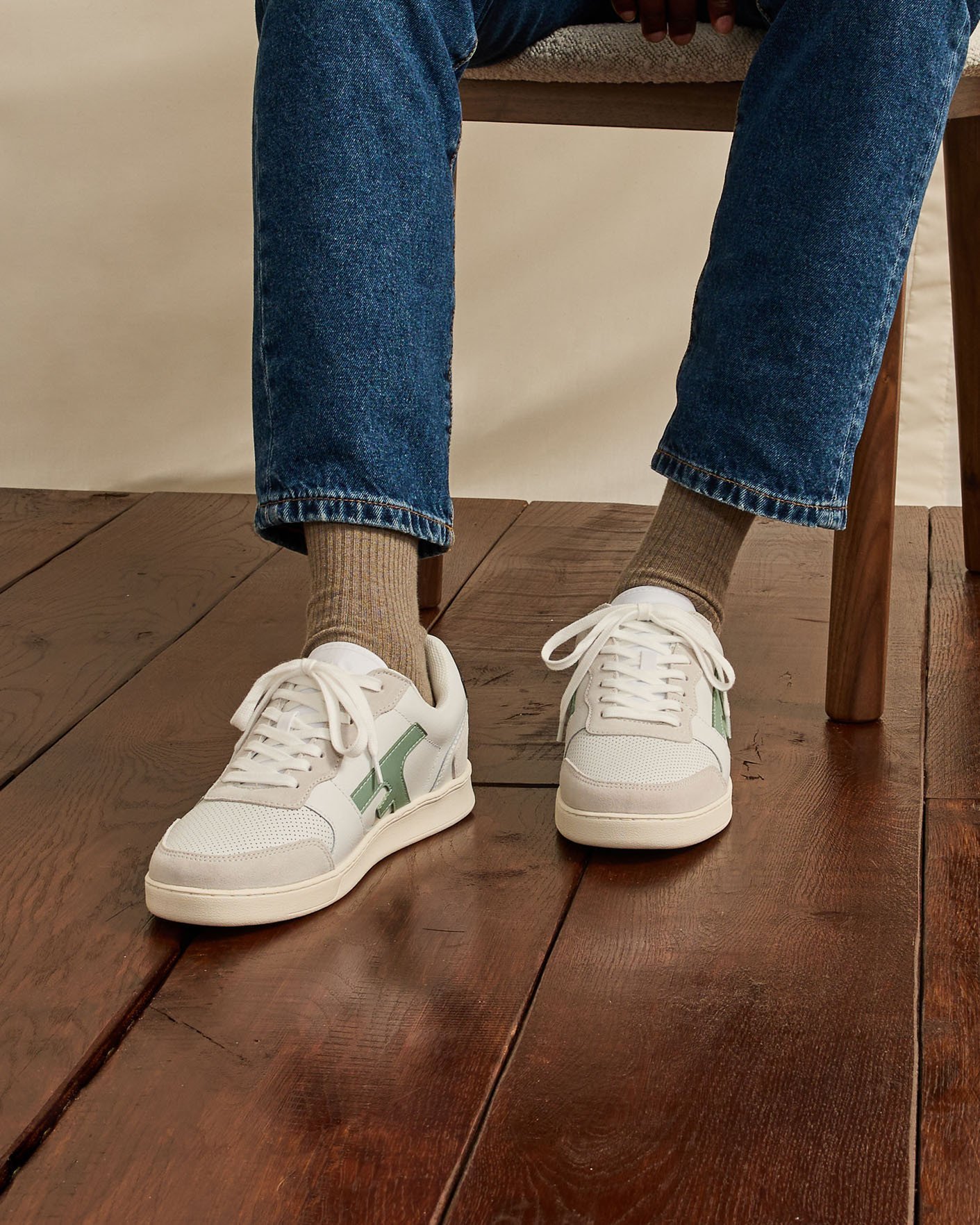 Baskets blanches & bleu pastel cuir - HAZEL