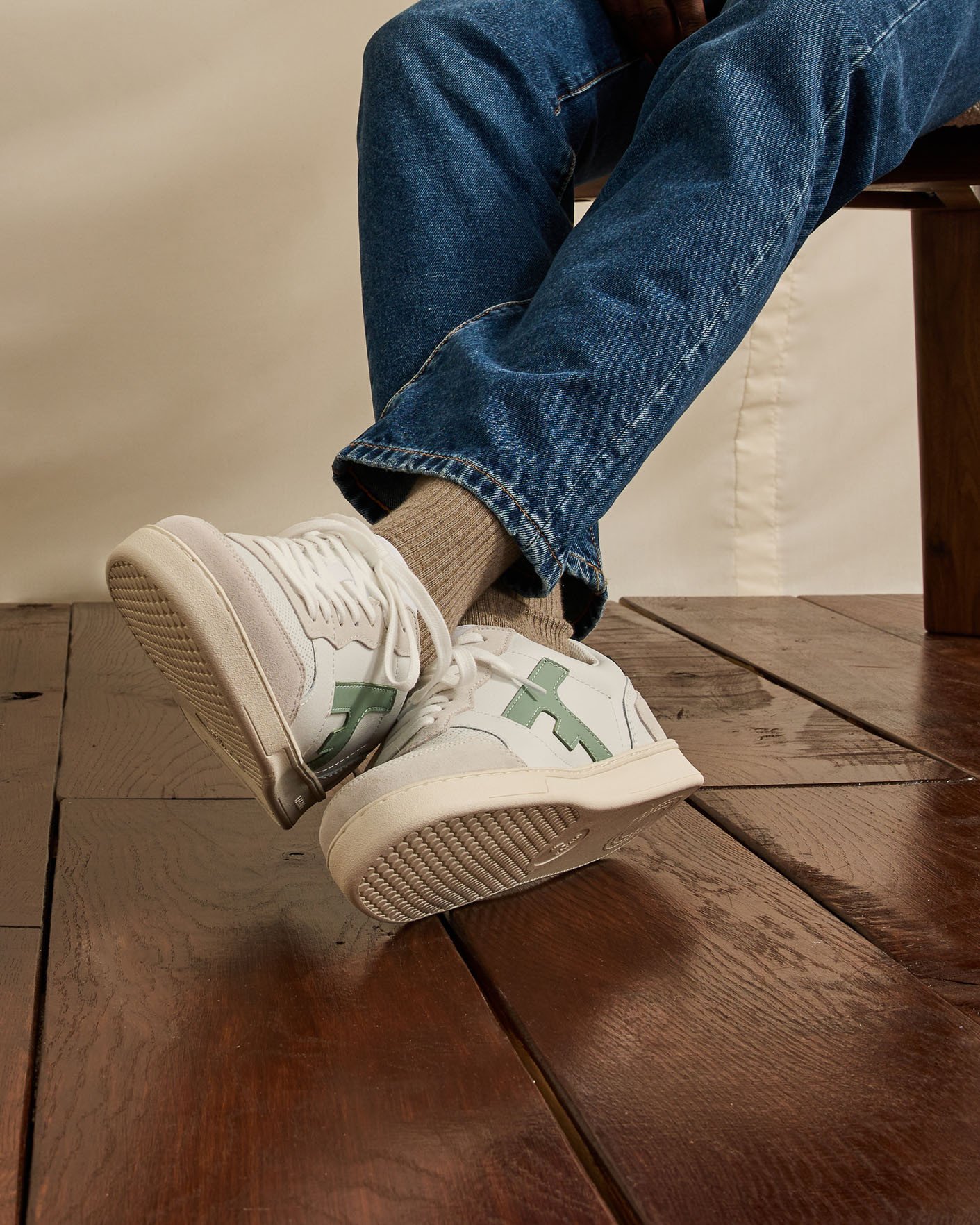 Baskets blanches & bleu pastel cuir - HAZEL