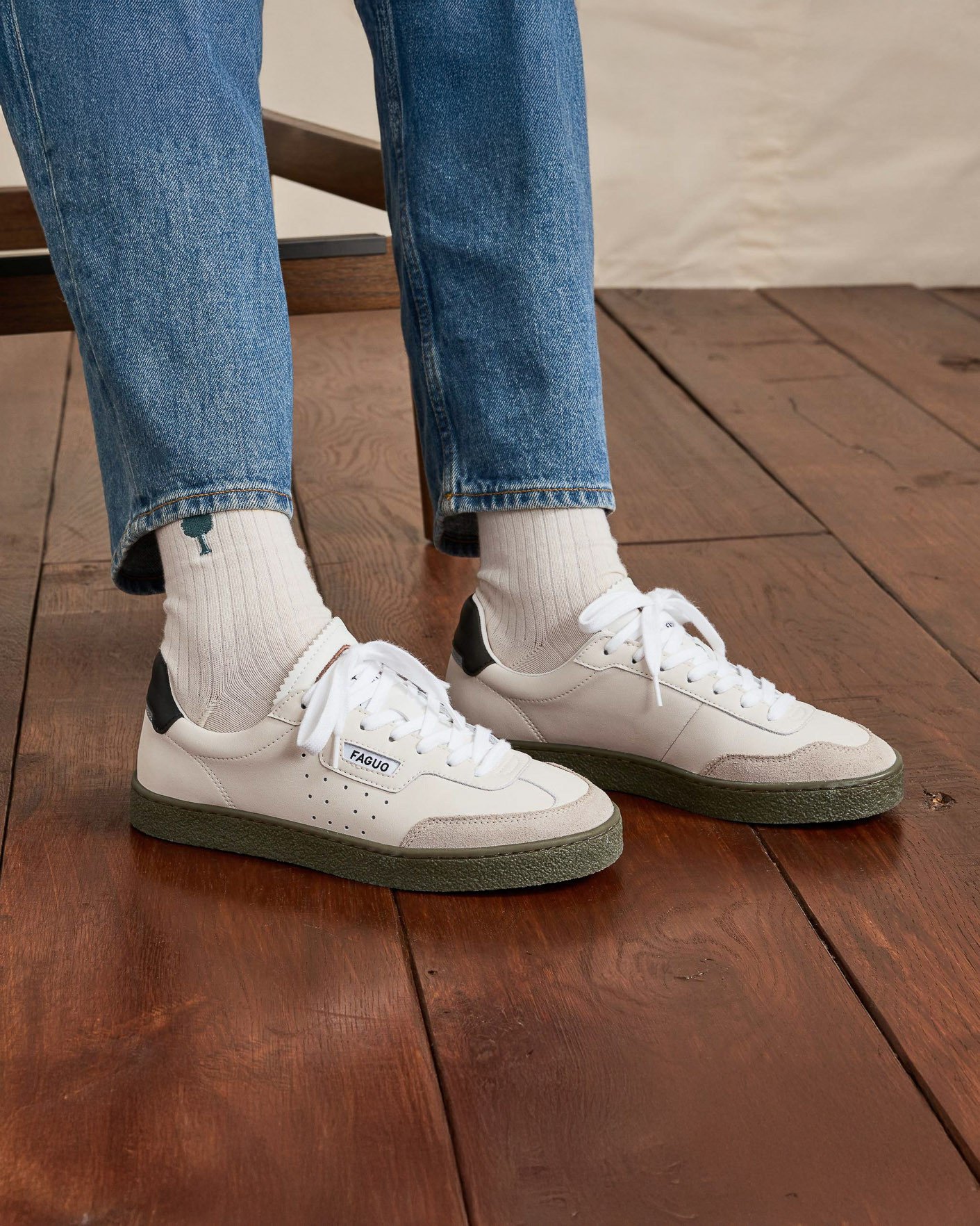 Baskets écrues & noires cuir - LUMBO