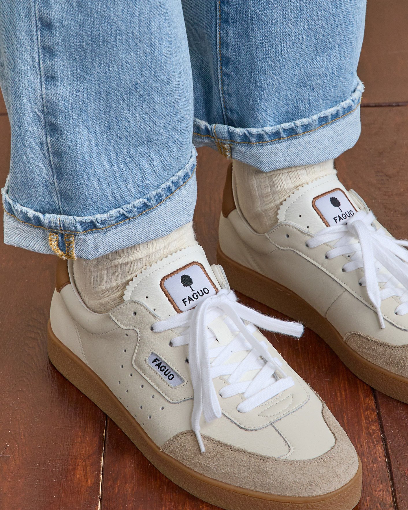 Baskets crème & camel suède - LUMBO